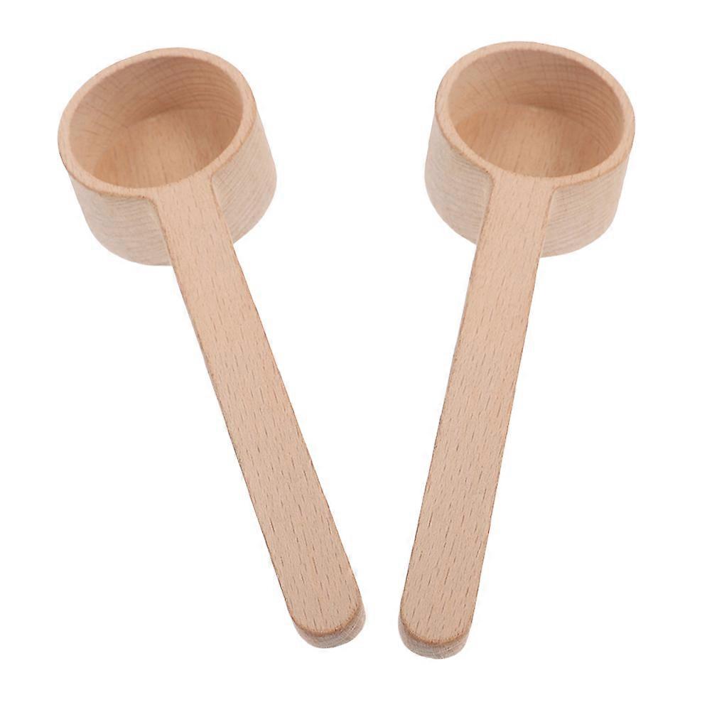 Wooden Measuring Spoons Long Handle Kitchen Scoops for Salt Tea Beans Spices Easy Gripping Smooth Cleaning 2pcs Set