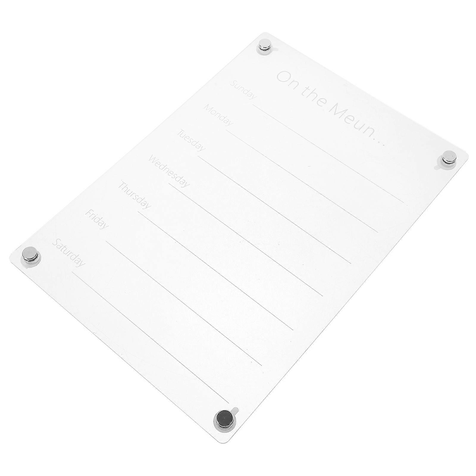 Magnetic Acrylic Dry Erase Menu Board for Daily Meal Planning and Notes Transparent