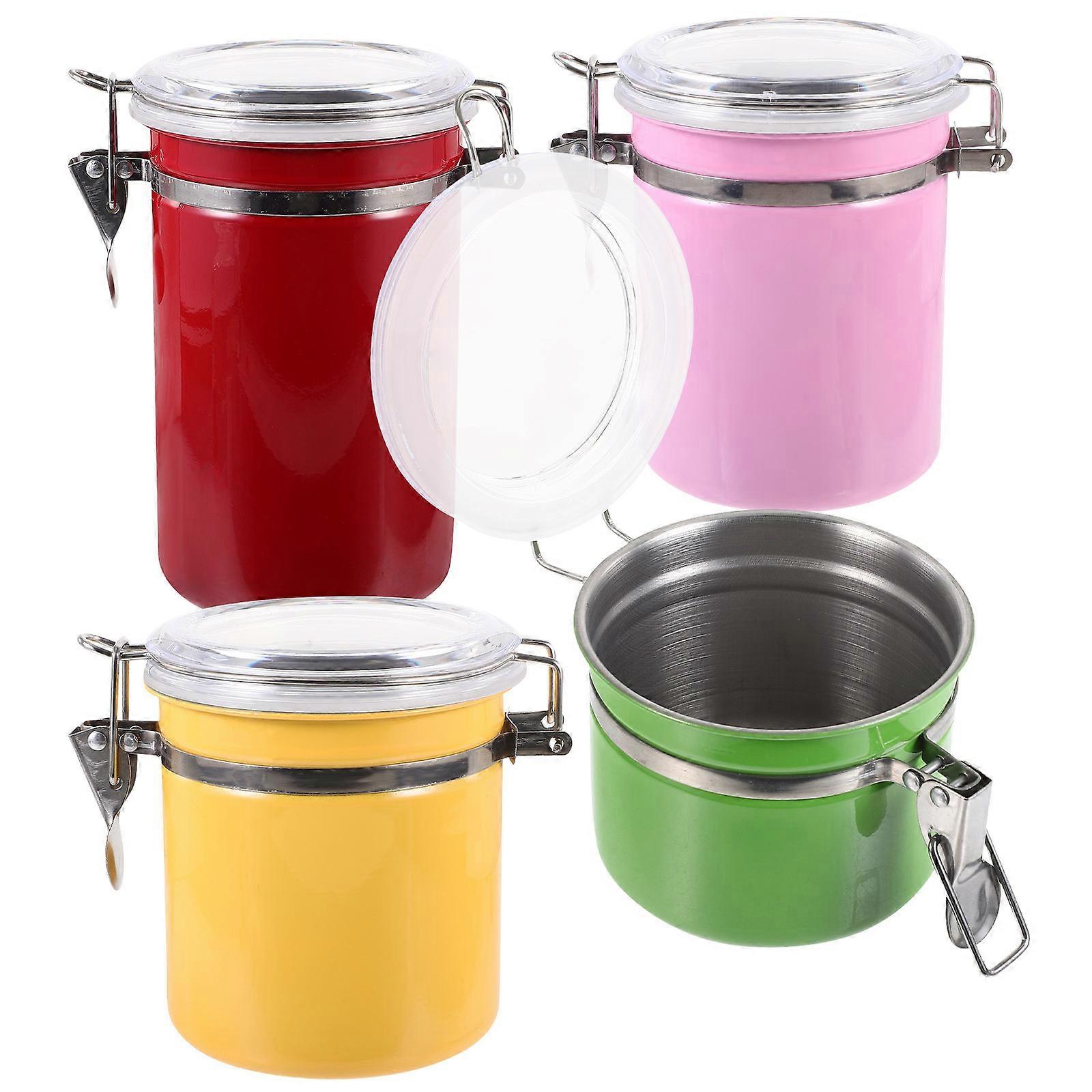 Stainless Steel Airtight Coffee Bean Canister for Kitchen Countertop Storage Assorted Color 4pcs