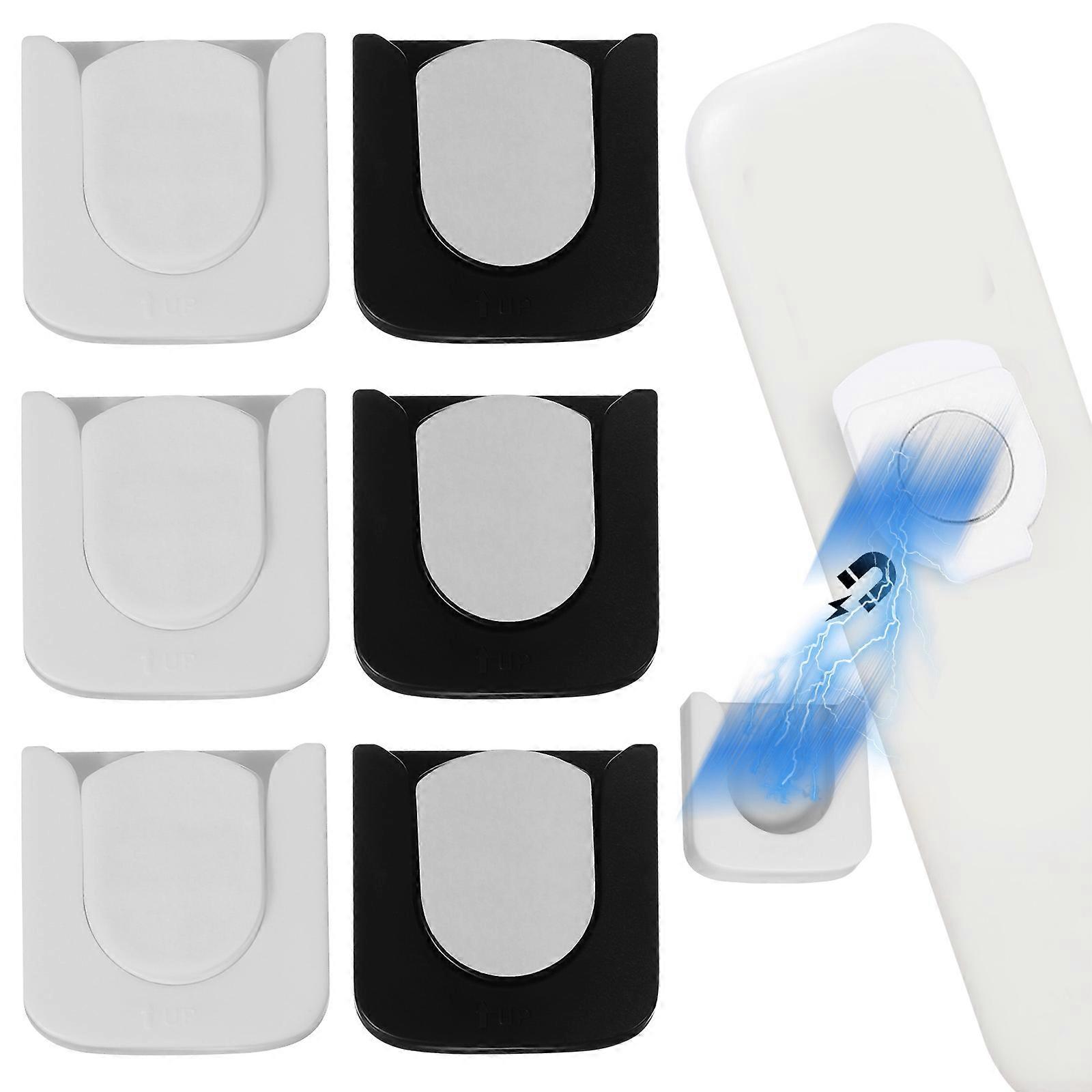 6 Pcs Magnetic Remote Holder Wall Mount Space Saving TV Remote Organizer Strong Adhesion for Desk Wall Storage Routers Small Devices Black White