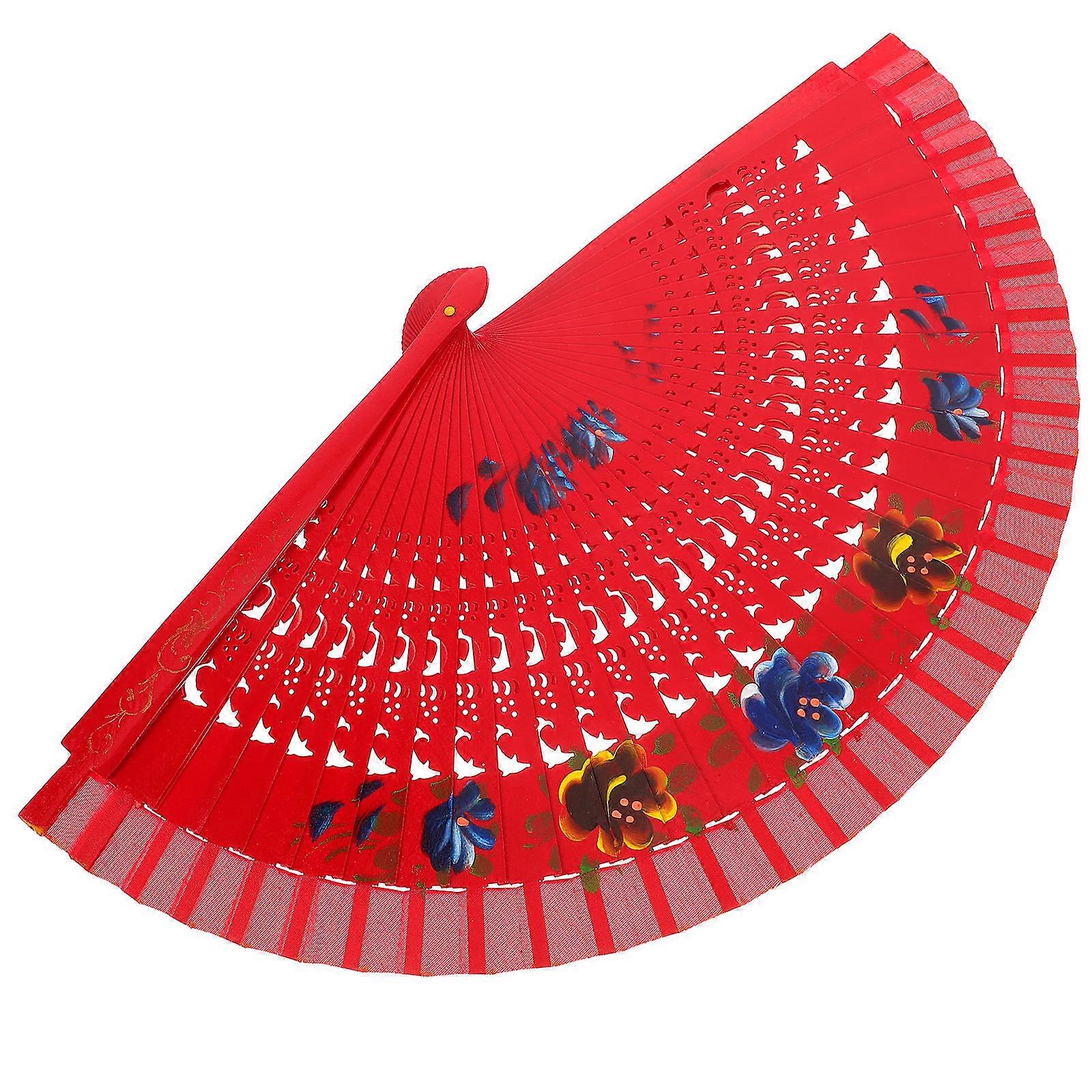Foldable Handheld Vintage Dance Fan For Women And Dancers With Elegant Red Pattern 1Pack
