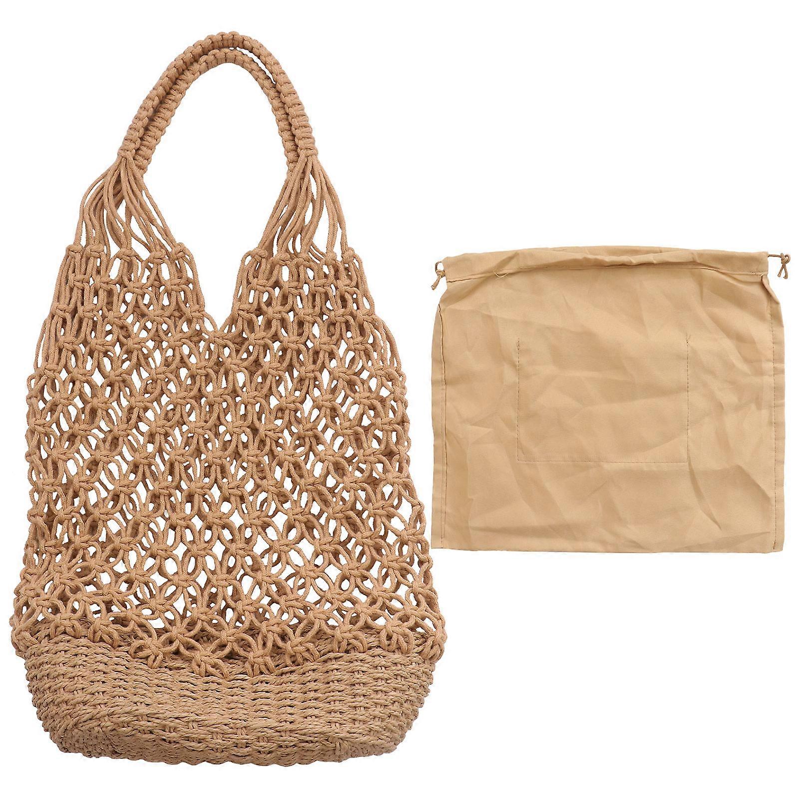 Fashion Vintage Hollowed Out Straw Woven Tote Bag – Light Brown, Lightweight, Wide Shoulder Straps, Easy to Clean, for Work, School, Daily, Beach Use