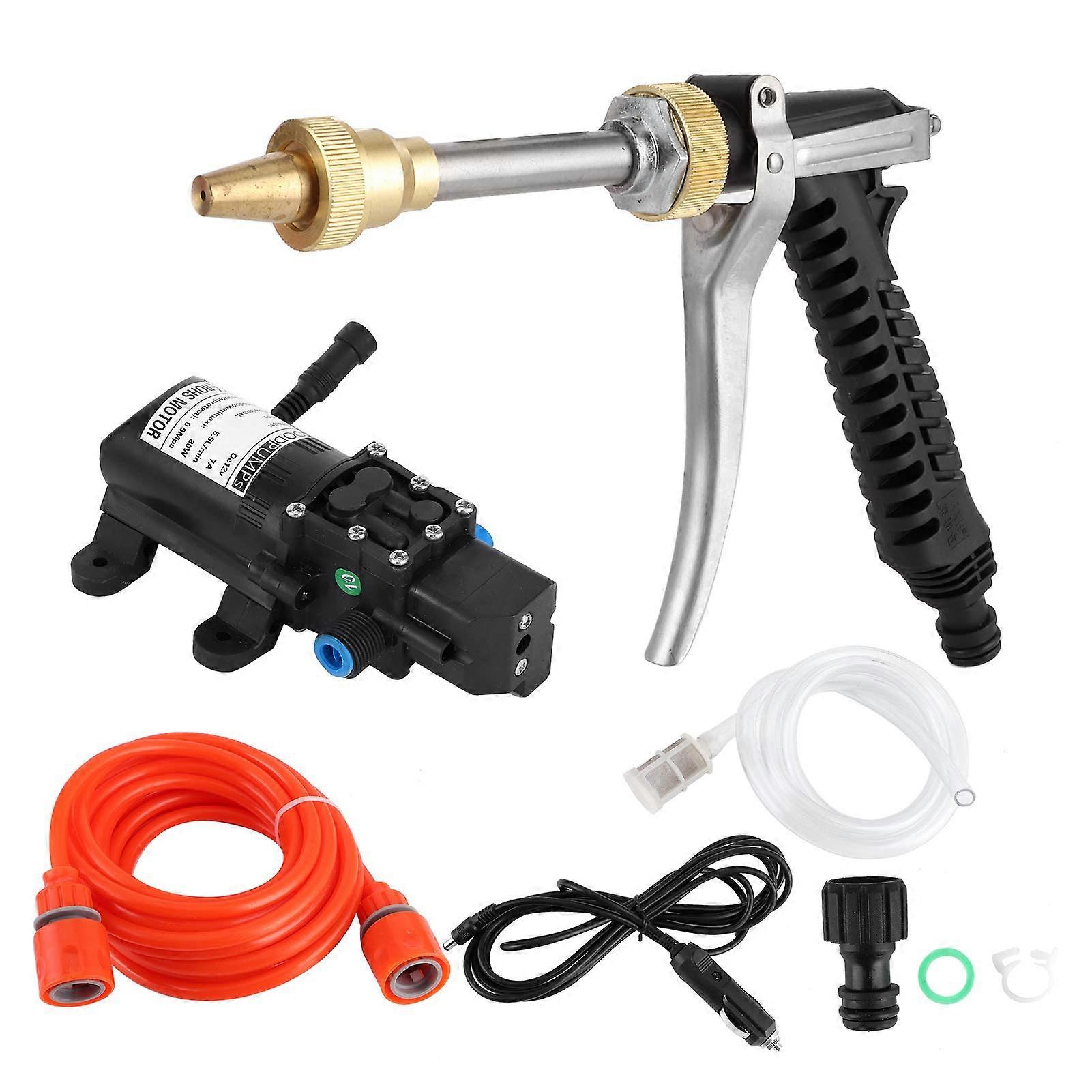 Car Water Guns, 12V Portable 130 PSI Pressure Washer Water Pump Hose Kit 80W Car Powerful Washing Cleaner