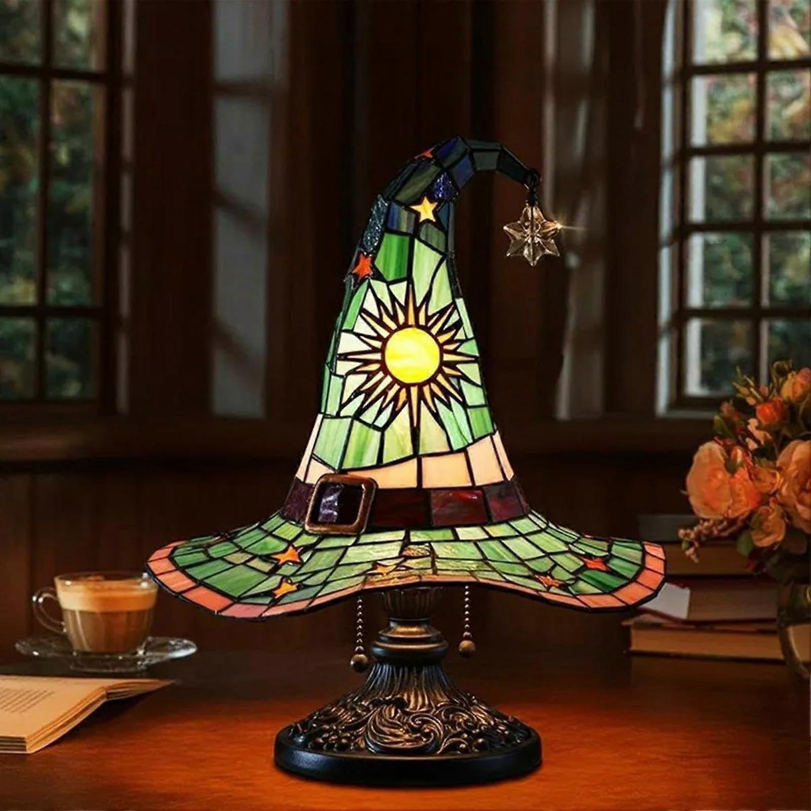 Witch Hat Lamp, Stained Glass Tiffany Style Night Light, Gothic Wizard Decor for Witch Fantasy Enthusiasts, 12 Inch