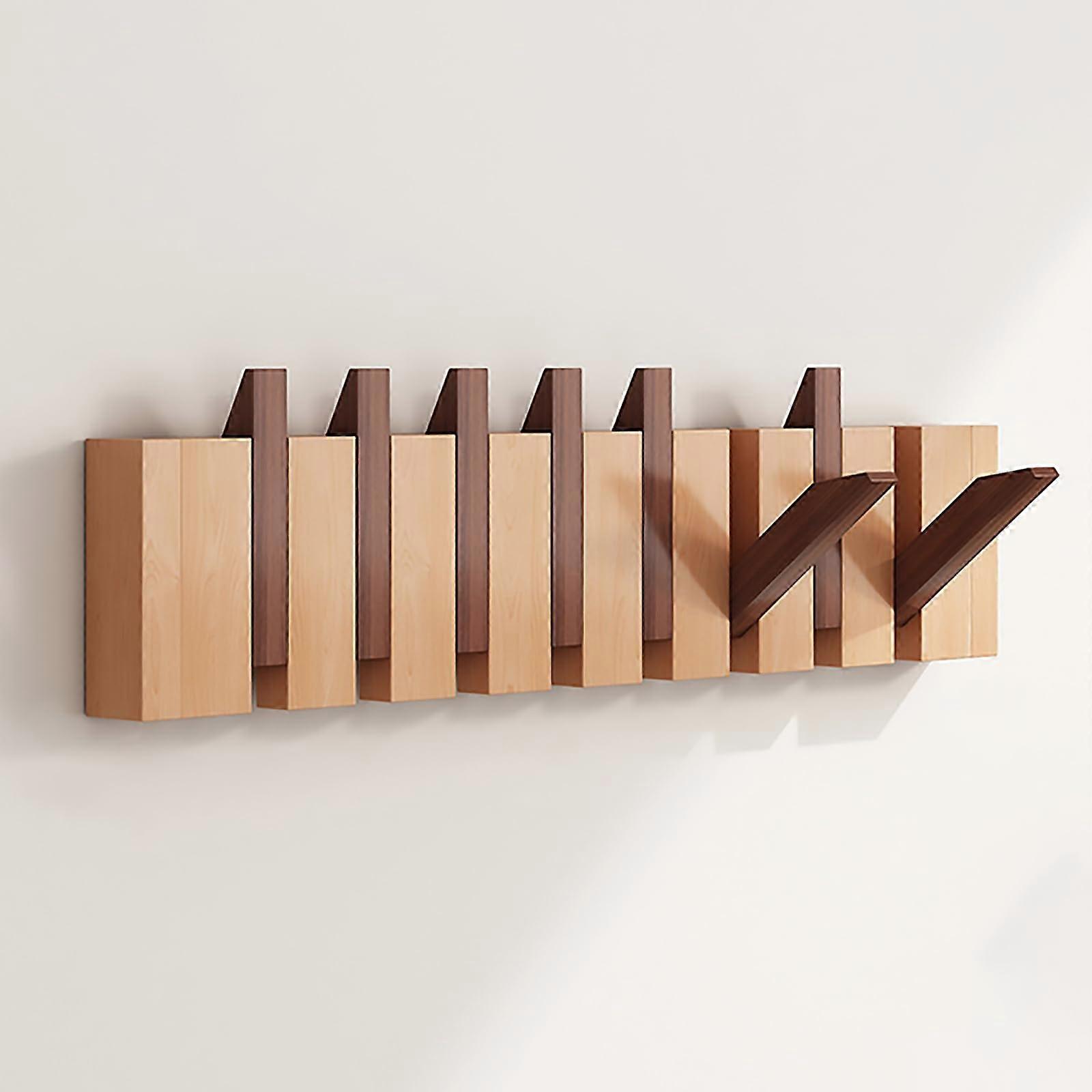 Coat Hooks Wall Mount Flip Down Wall Hook Rack, Piano Style Coat Rack Hanger, Heavy Duty for Coats Keys Hats RobesTowels 8 Hooks Walnutbeech