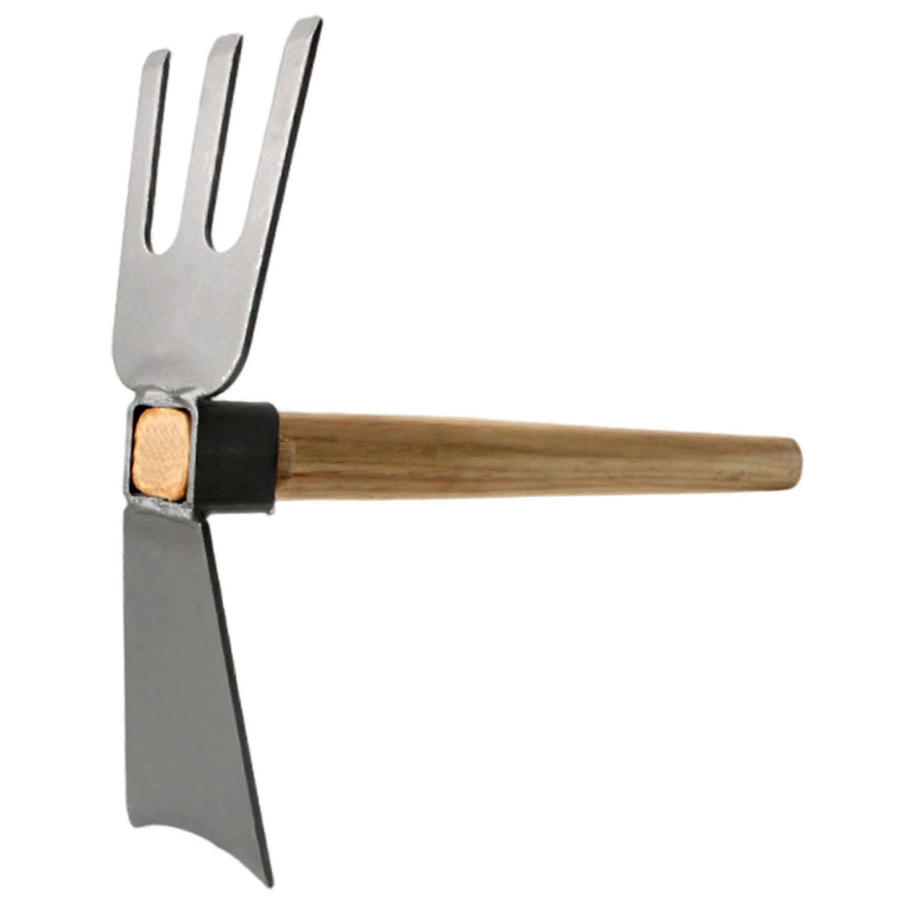 Garden hoe, 2in1 trenching fork with wooden handle, head shovel with carbon steel and 3prong fork for weeding, digging, and loosening soil.