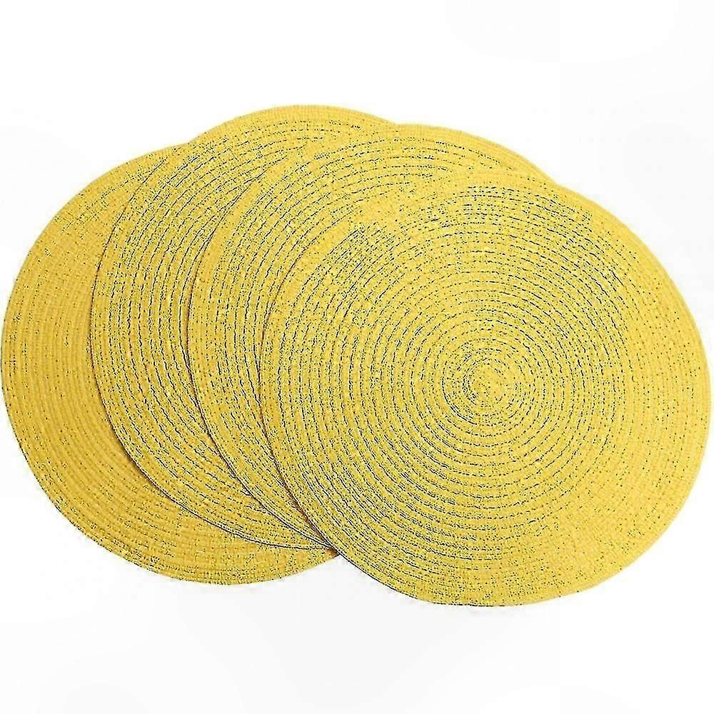 Ensemble de 4 sets de table ronds tissés, sets de table lavables, jaune