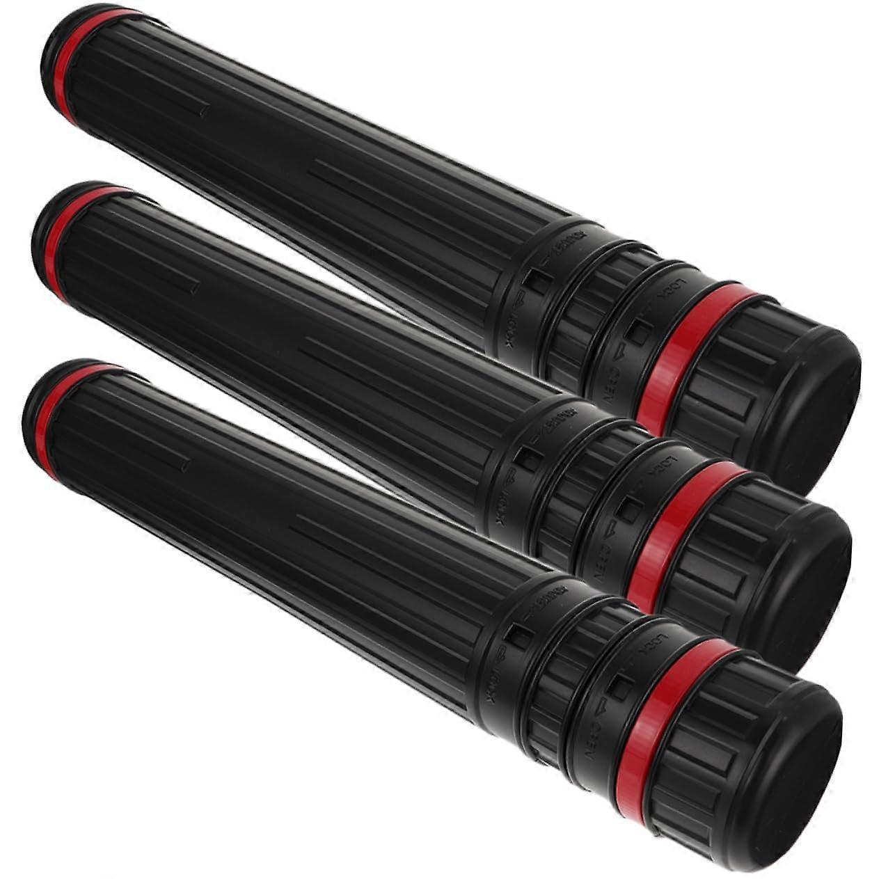 3 adjustable plastic telescopic poster holders for artworks, drawings, and documents, extendable carrying cylinder with shoulder strap, black .