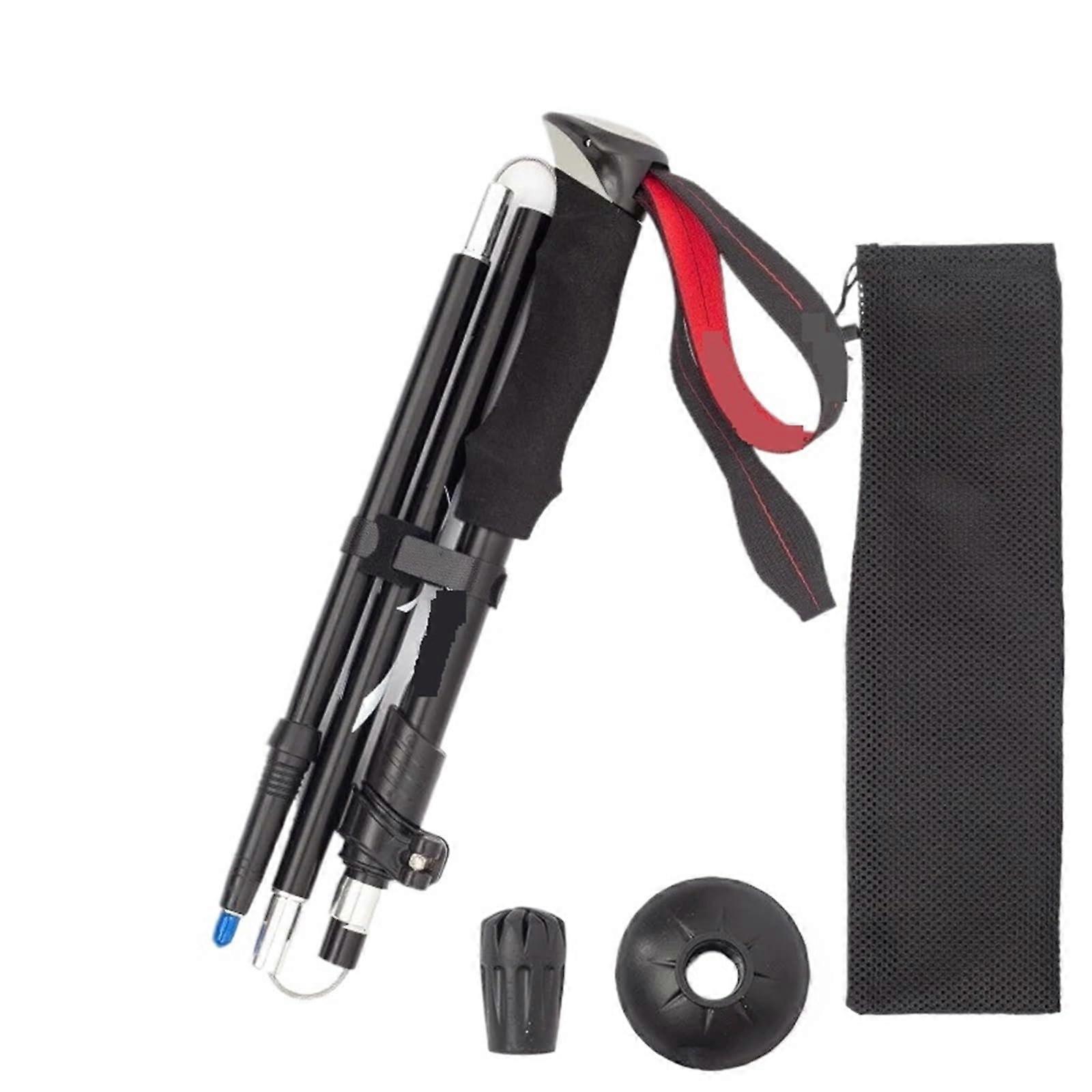 5 Section Outdoor Fold Trekking Pole Camping Portable Walking Hiking Stick for Telescopic Easy Put Into Bag 1 PCS for Mountaining Black95110cm