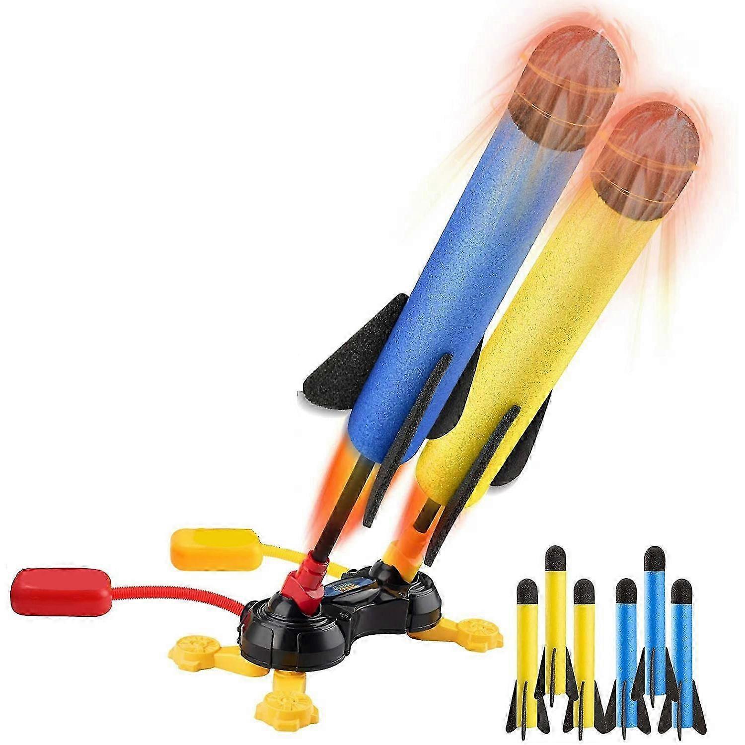 Toy Rocket Launcher For Kids, Fun Outdoor Toys For Kids, Sturdy Launcher Stand With 2 Foot Launch Pads 6 Colorful Foam Rockets, Ideal For 4 5 6 7 8