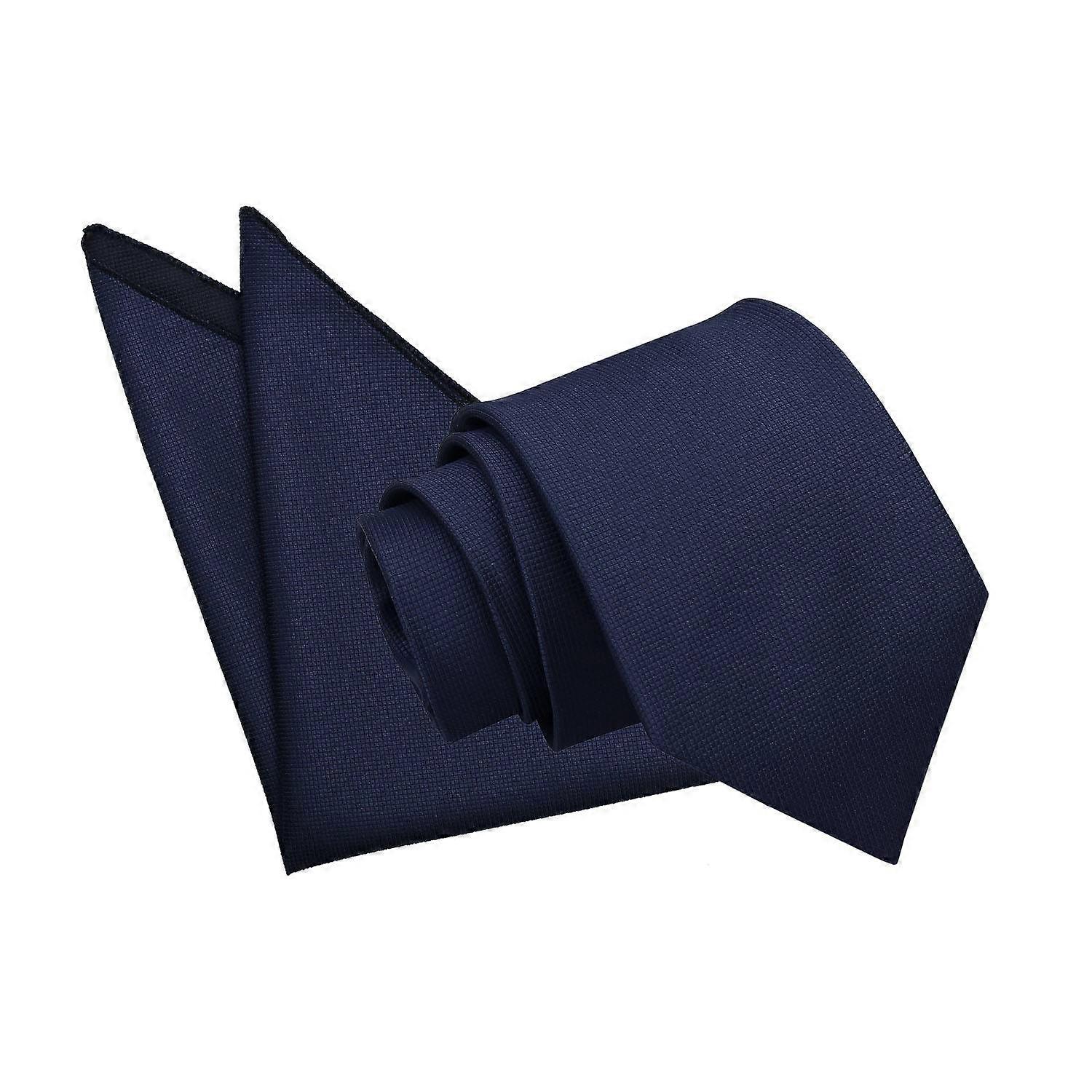 Navy Blue Solid Check Tie and Pocket Square Set
