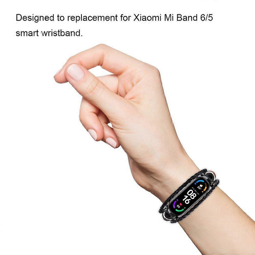 Wrist Strap Replacement for Xiaomi Mi Band 6/6 NFC Mi Band 5 Smart Watch Beaded Leather Cord Ethnic Style DIY Wristband Replacement Watch Strap