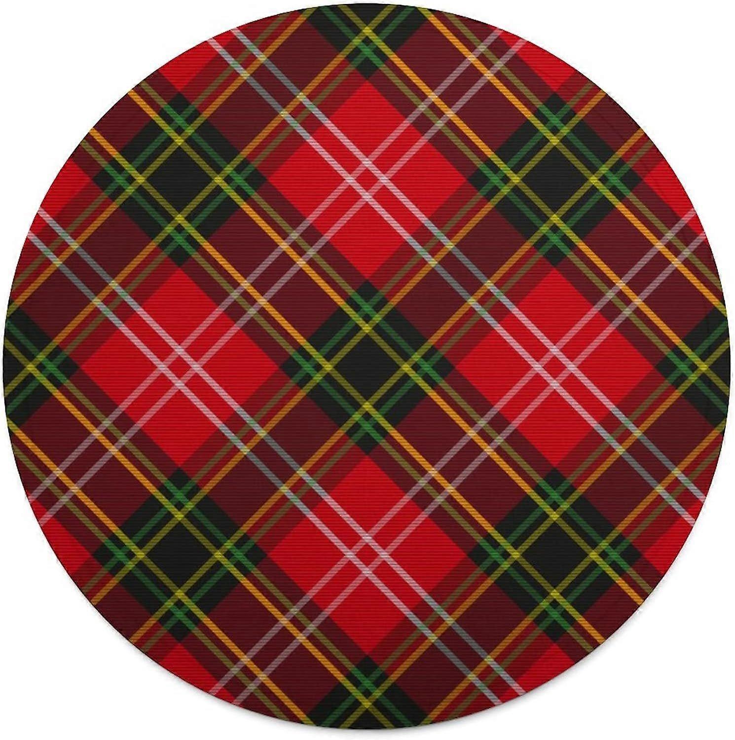 Tartan Plaid Pattern Round Tablecloth, Fitted Table Cover with Flannel Backing