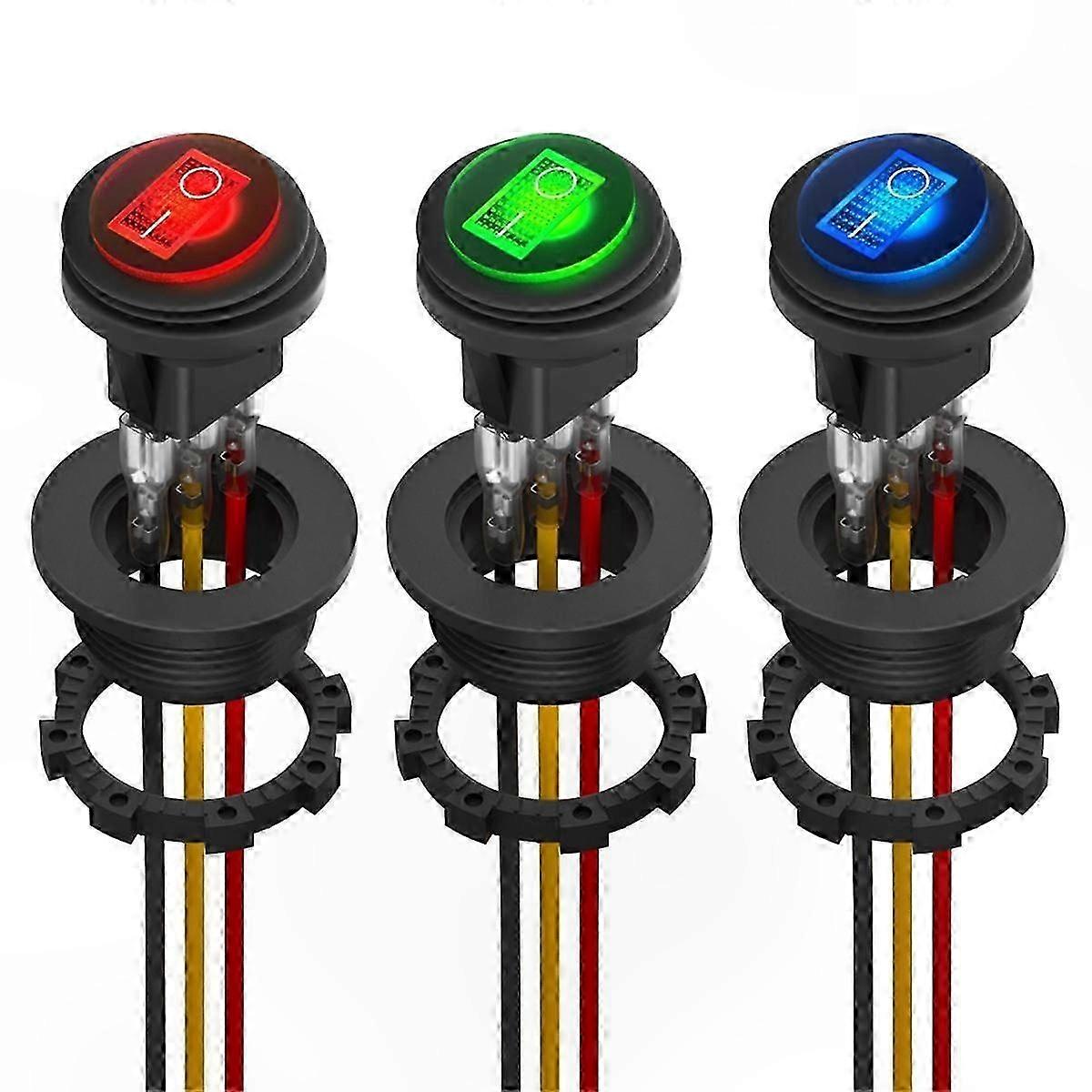 Heavy Duty LED Lighted Rocker Switch, 12V 20A Waterproof Marine Toggle Switch with 3 Color Options, UL Listed On Off Switch for Boats