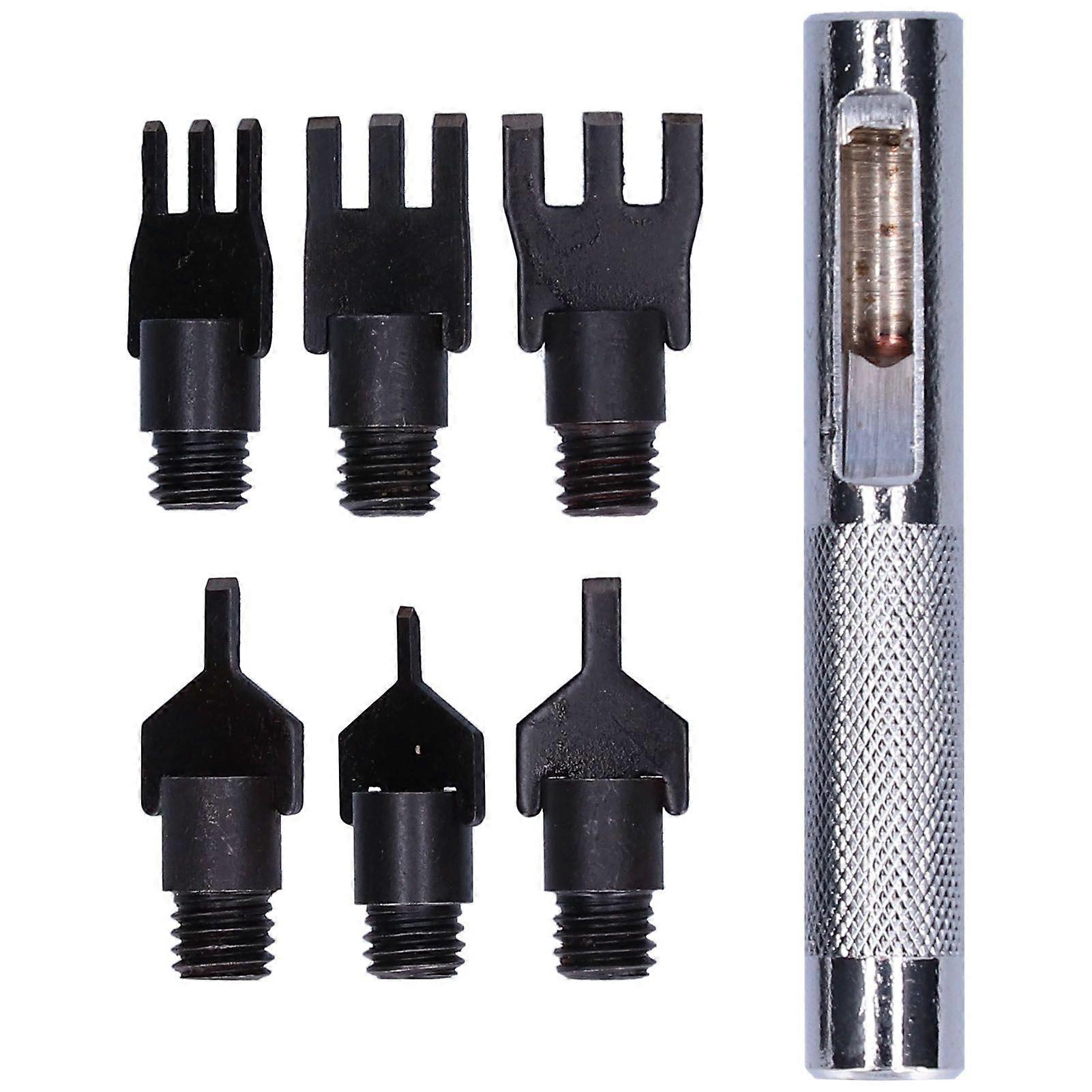 Leather Prong Set Metal Interchangeable Flat Chisel Bit Hole Punch Stitching Tool with Handle