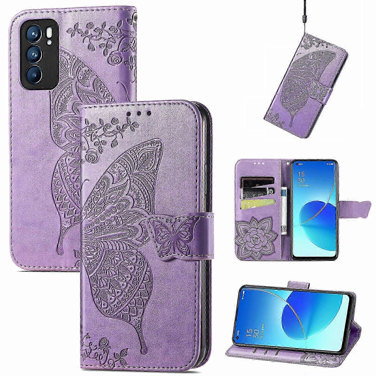 Compatible with OPPO Reno 6 5G Case Flip Cover Emboss Butterfly Sof...