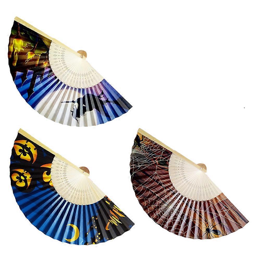 Halloween Decorative 3Pcs Folding Fans Creative Paper Fan Party Supplies For Kids Adults Classic Halloween Design Photo Props