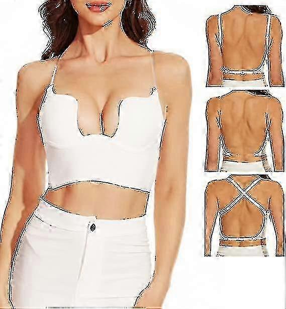 2025 Womens Low Back Bra Wire Lifting Deep U Shaped Plunge Backless Bra With Convertible Clear Straps-c
