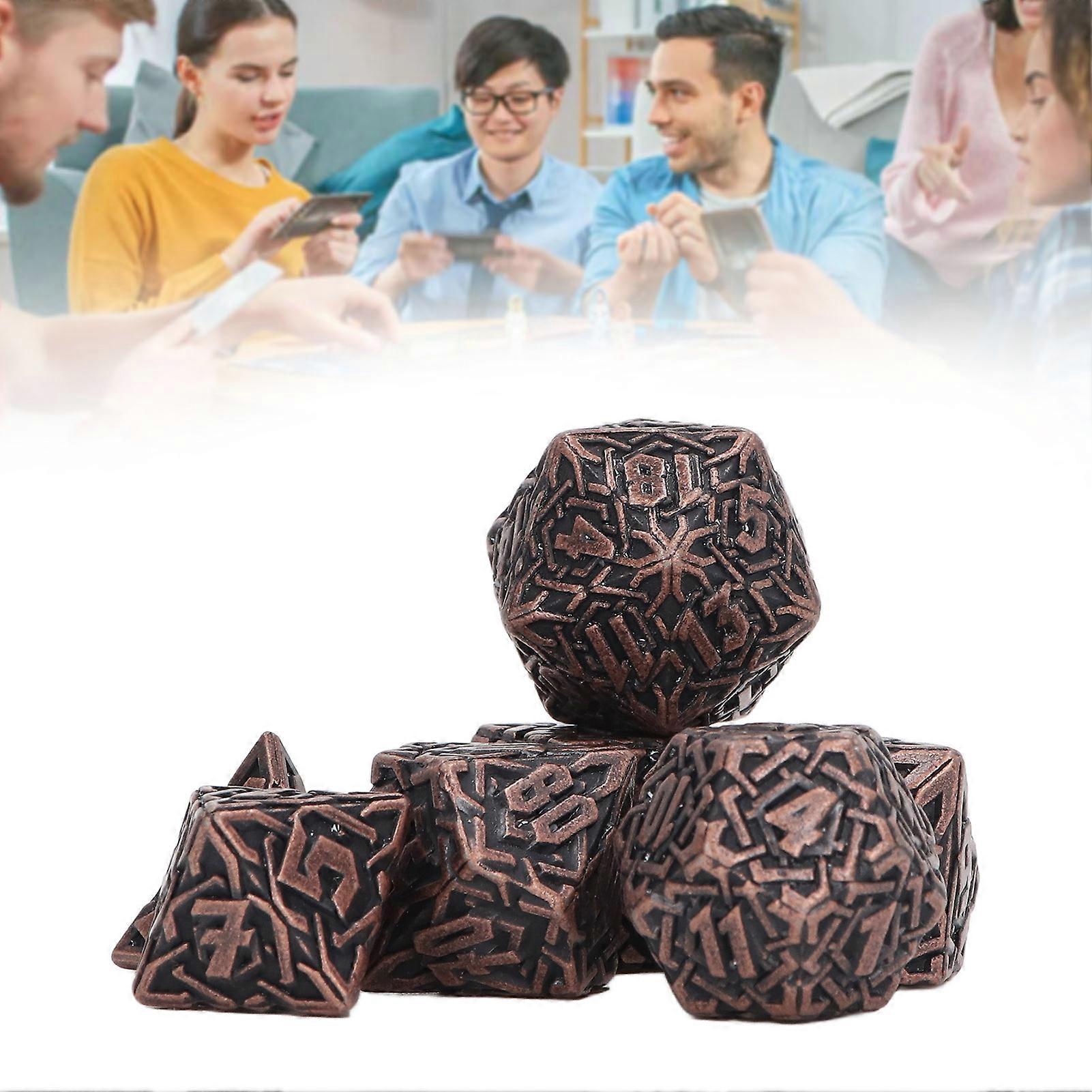 7pcs Metal Polyhedral Dice Set with Maze Patterns for RPG Games