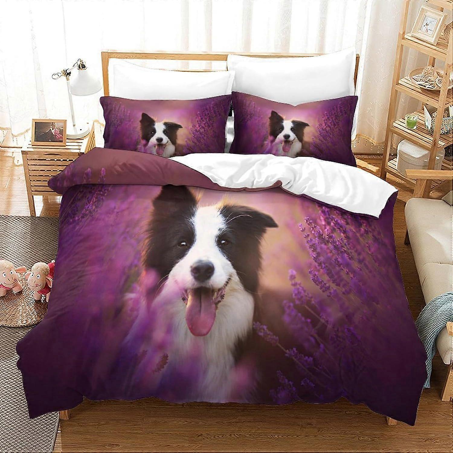 Yingd 3D Border Collie Duvet Cover Set for Kids Youth Adult Duvet Cover Double Size Bedding Set with