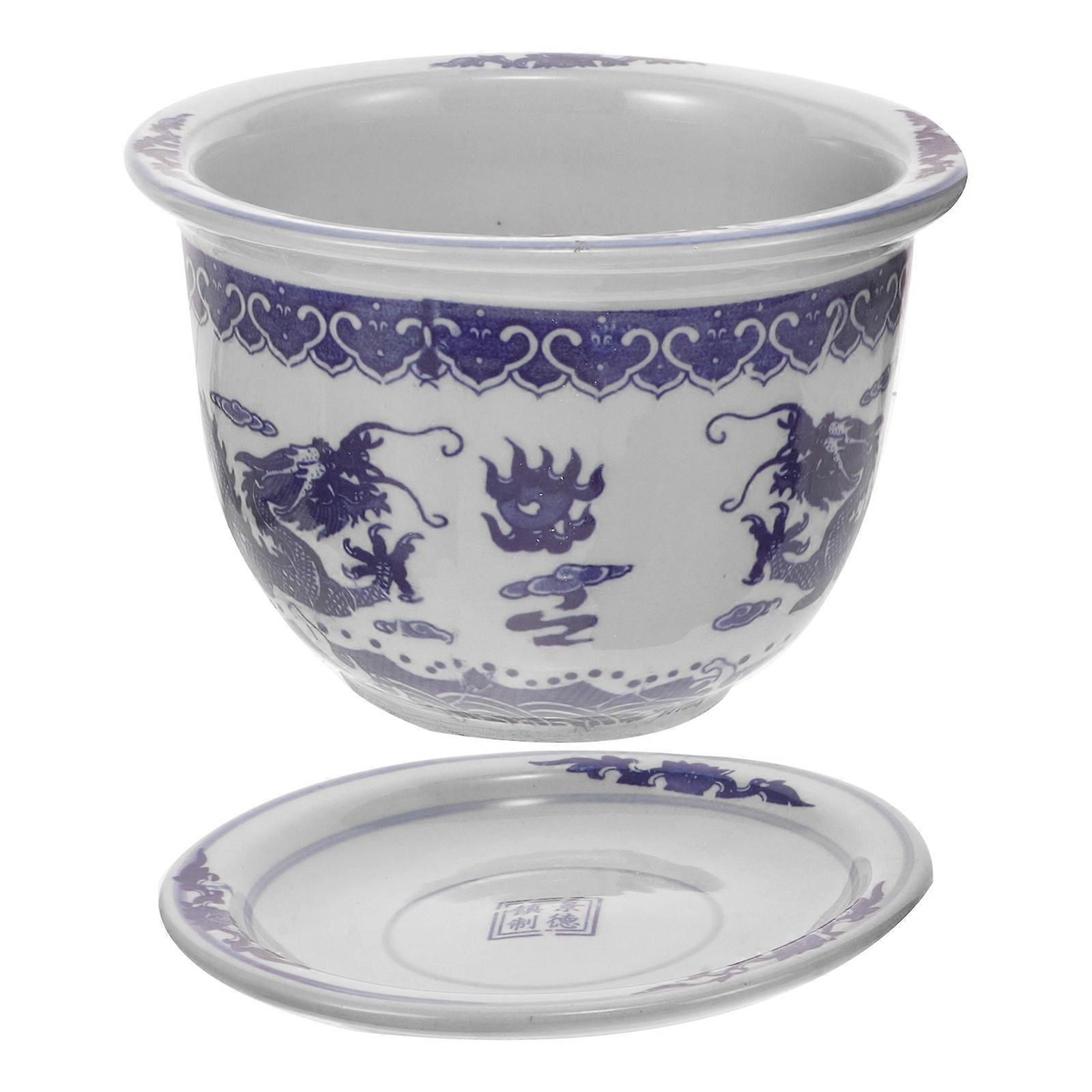 Ceramic Plant Container Flower Pot with Tray for Decoration Use