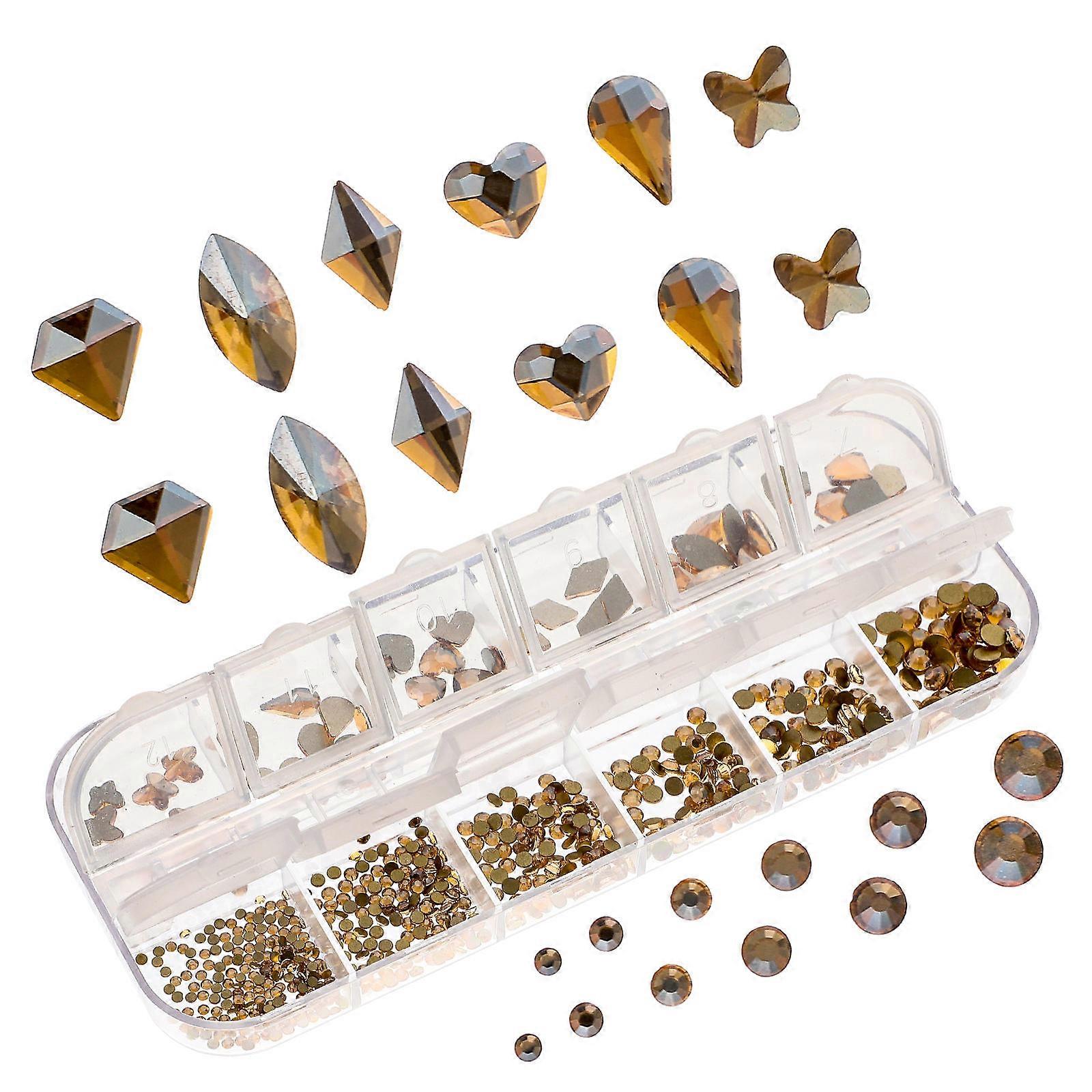 Chocolate Nail Rhinestones for Decoration 12 Grids Multi Shapes Flat Back