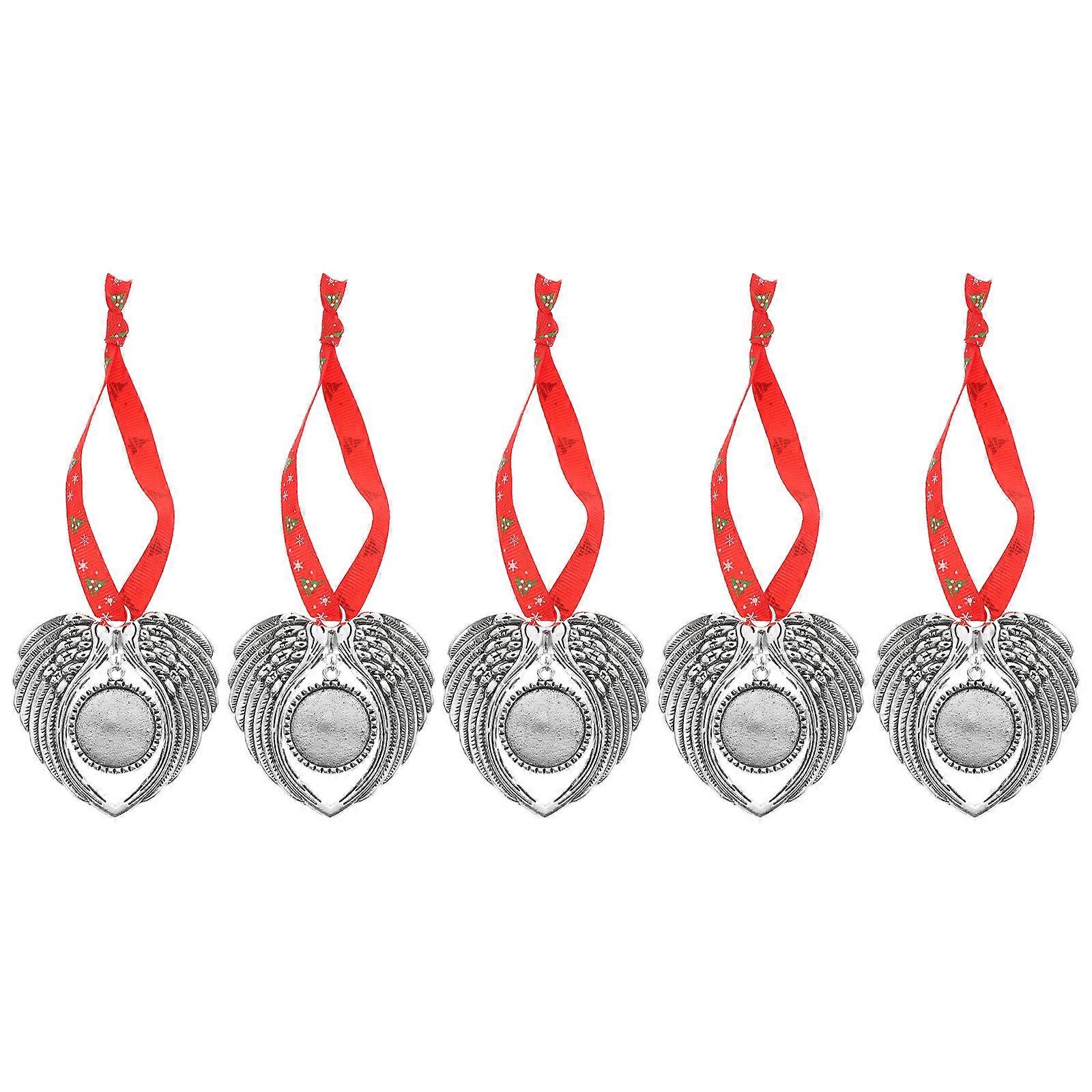 Heart Shape DIY Pendant Christmas Tree Ornament for Decor 5Pcs Silver Alloy