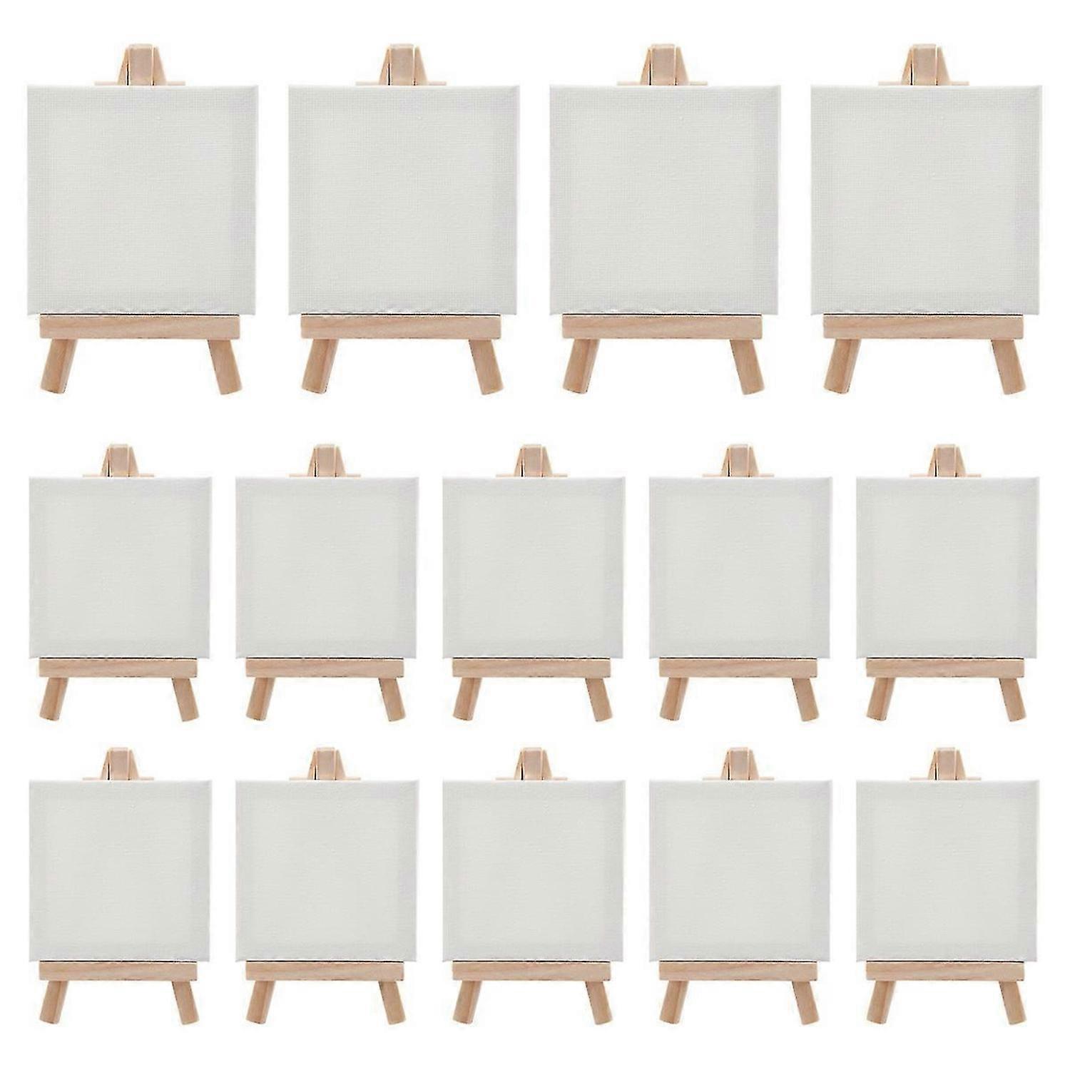 14Pcs Mini Canvas and Easel Brush Set, Canvas 4X4 Inch