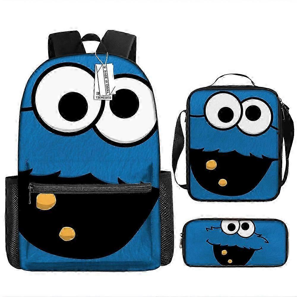 Elmo Children's Printed Backpack For Primary And Secondary School Students With Large Capacity And Leisure Backpack Three-piece Set 1 -hgdmv