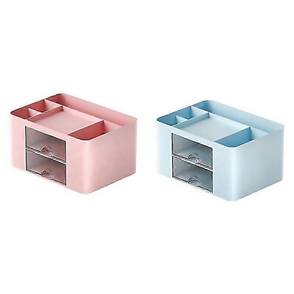 For 2pcs Pinkblue Simple Transparent Drawer Storage Box