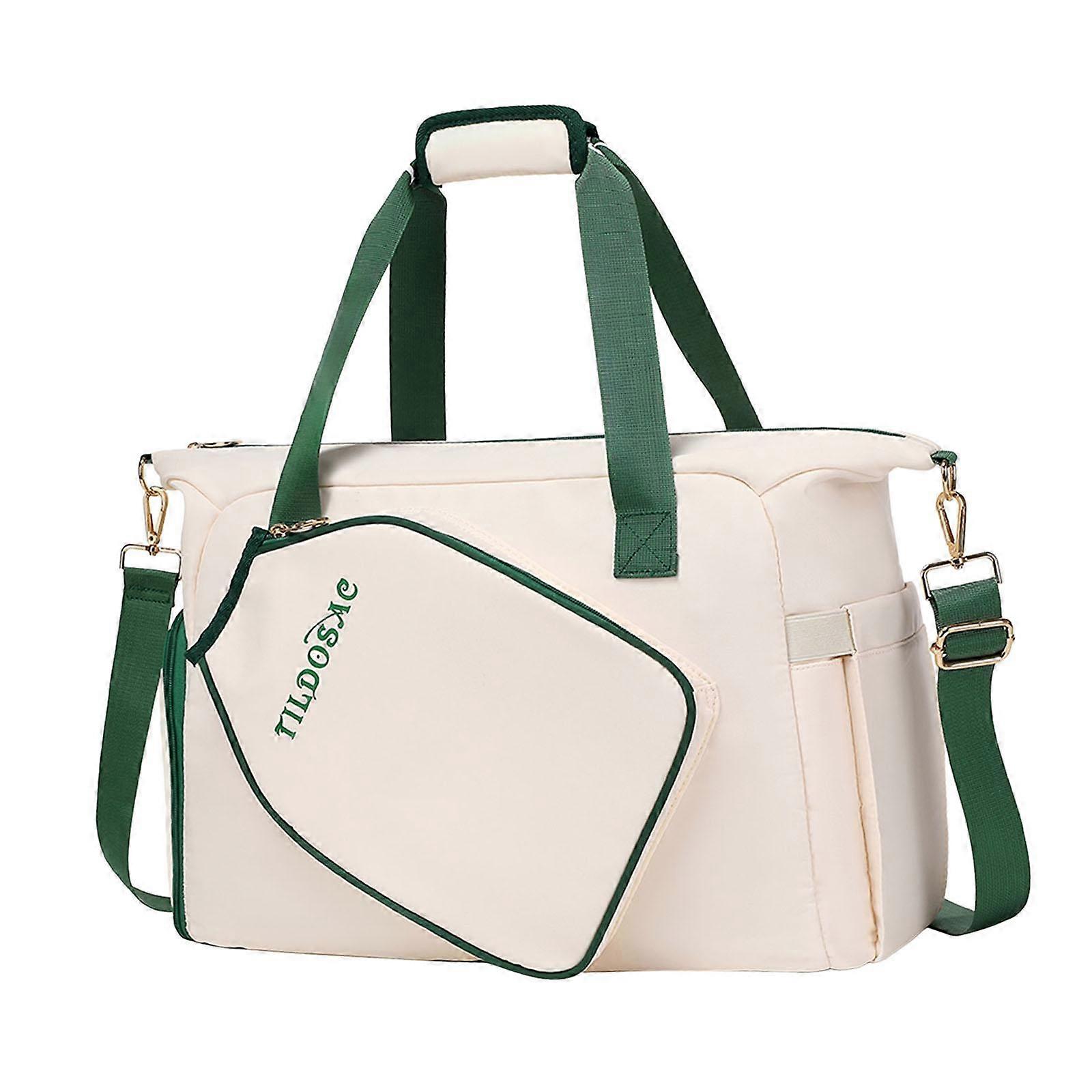 Pickleball Racket Bag with Shoulder Strap Multipurpose with Shoe Compartment White Green