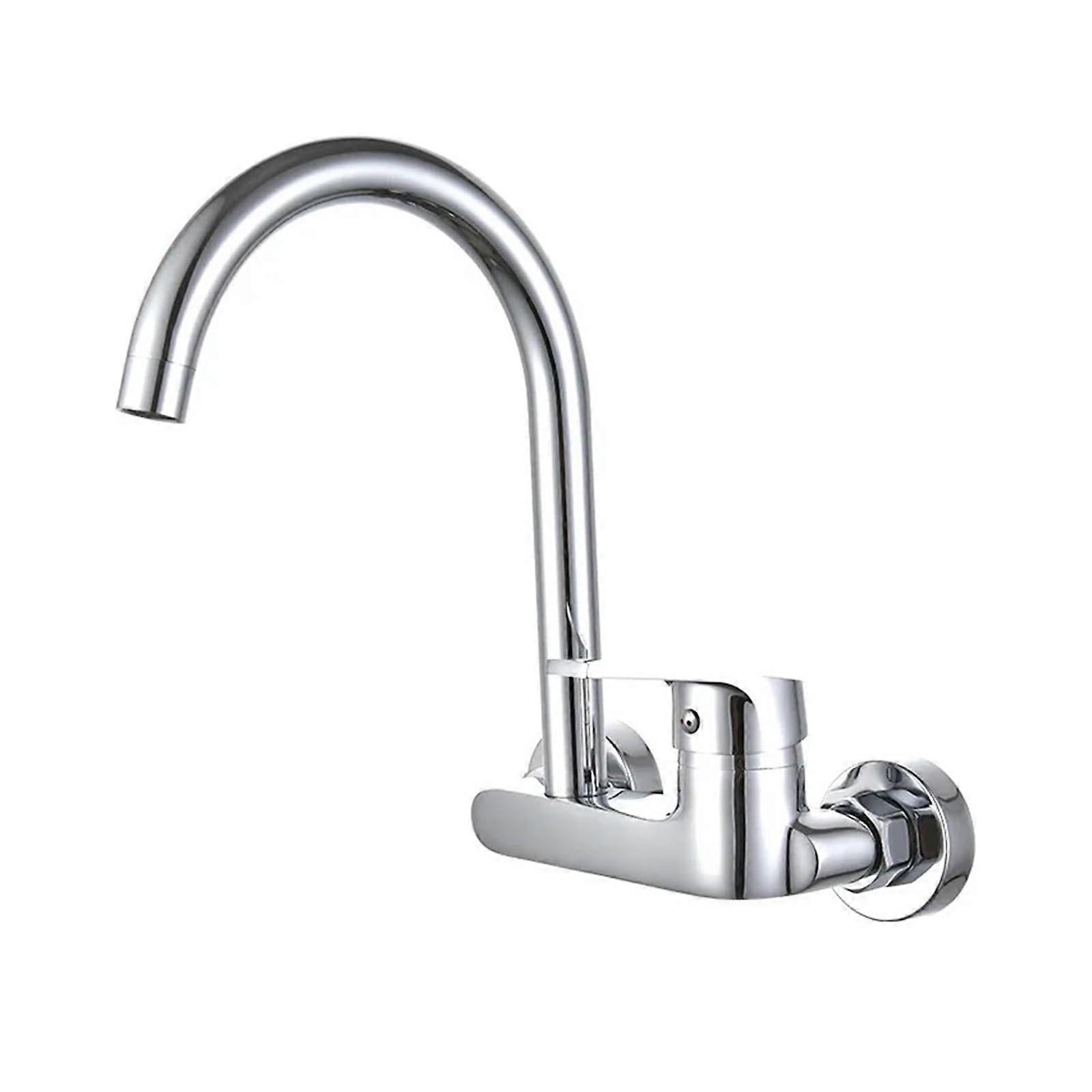 ChromePlated Brass WallMounted Bathroom Sink Faucet SingleHandle, DualHole, Cold And Hot Water, 360Degree Rotation