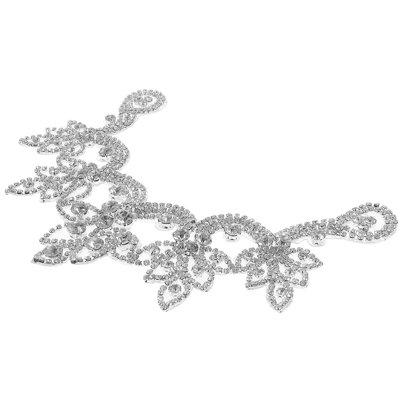 Shiny Rhinestone Patch 4Pcs Clothes Repair Decorative Applique For Jeans And Hats Silver Design