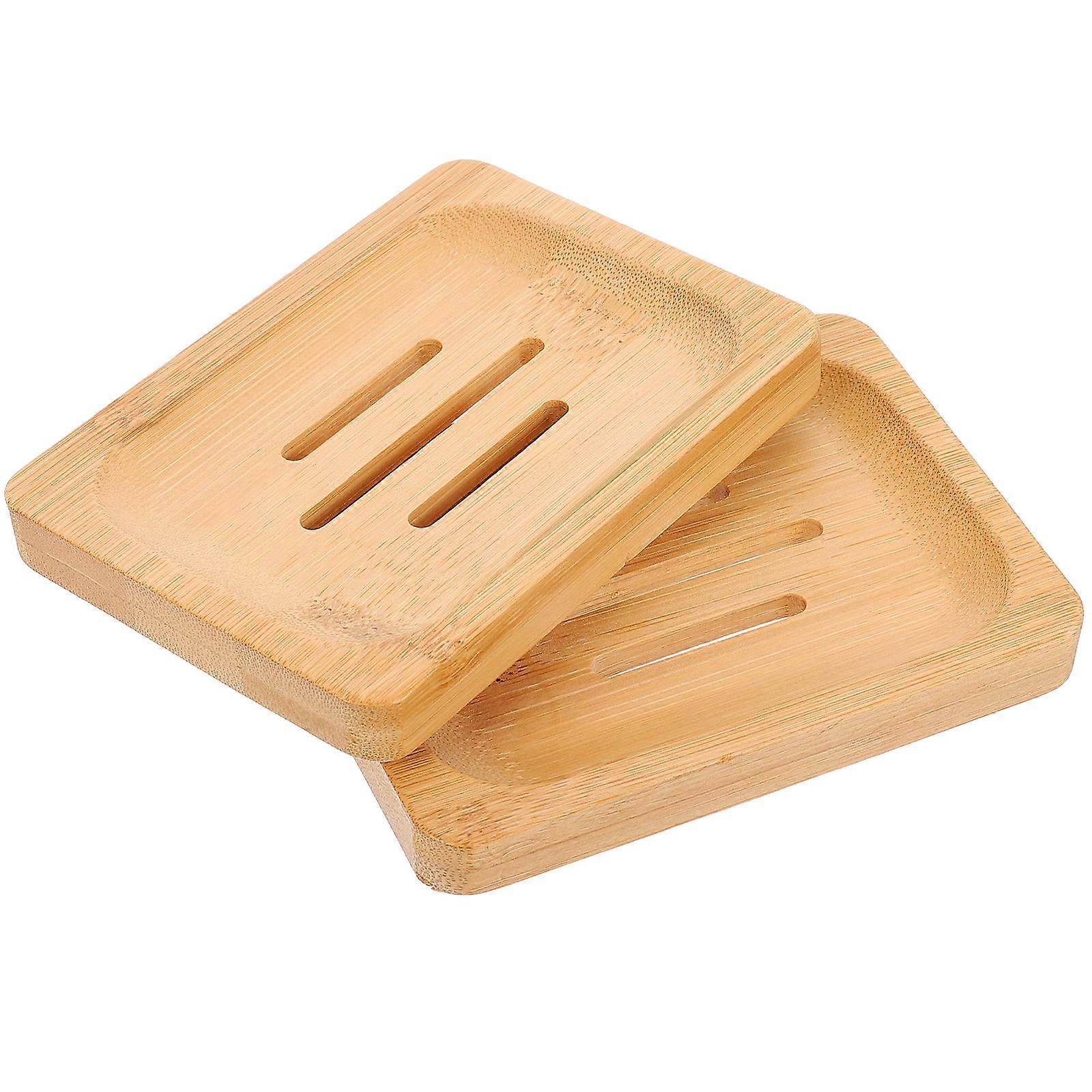 Khaki Wooden Soap Case for Bathroom Use 4Pcs No-Punch Soap Tray
