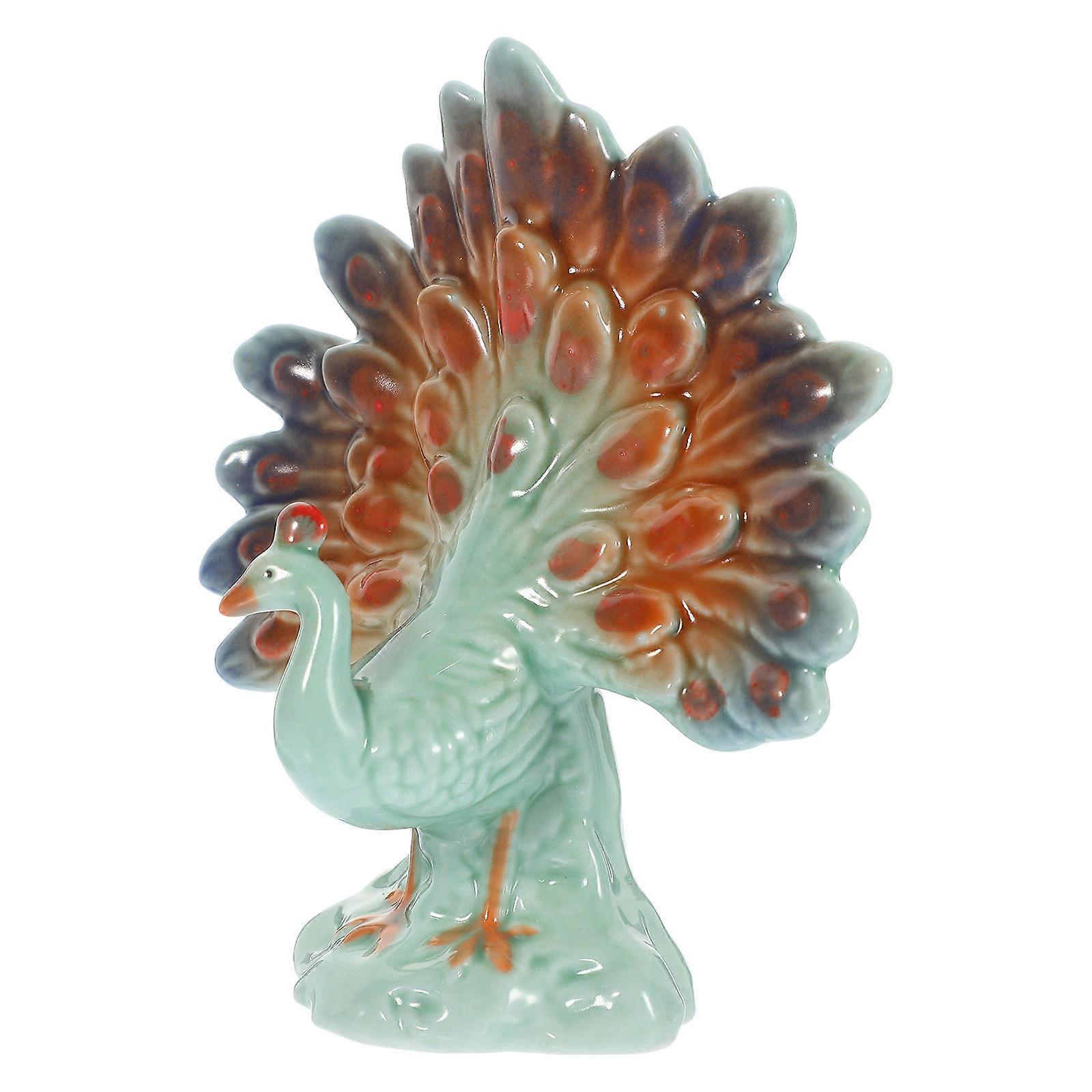 Ceramic Peacock Figurine Decorative Desktop Animal Statue 4Pcs Set