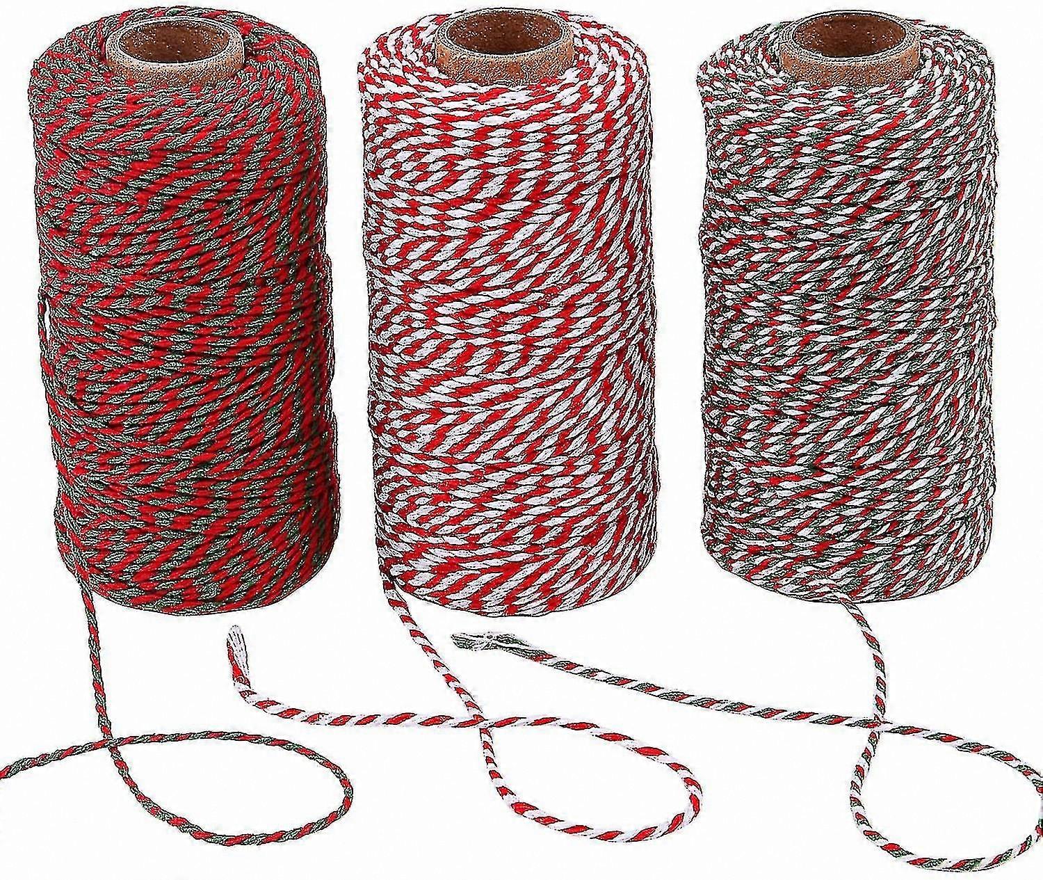 Multicolor Cotton Twine String for Crafting, Gift Wrapping, and DIY Projects, 3 Rolls, 984 Feet Total Length