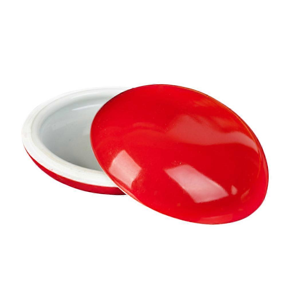 Porcelain Inkpad Box for Storage 2Pcs Ceramic Red Calligraphy Inkpad Holder