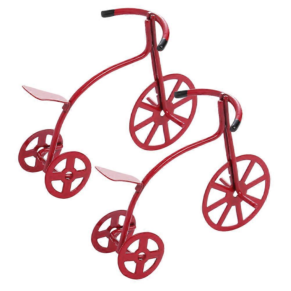 Miniature Artificial Tricycle for Mini House Decor 6Pcs Red Alloy
