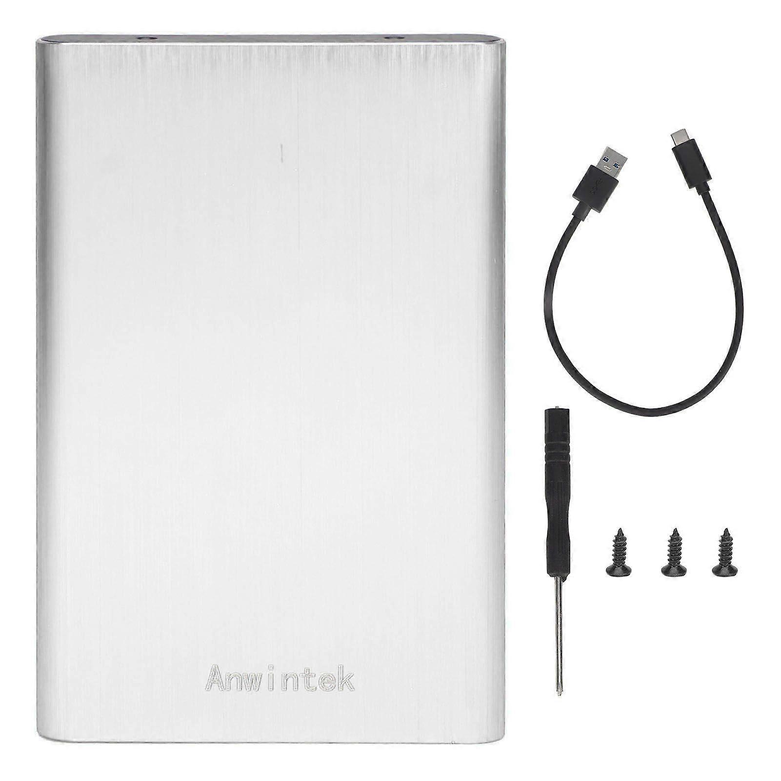 2.5 Inch SATA HDD Enclosure Type C 10Gbps High Speed Portable Hard Drive Case with LED Indicator Silver  (Not Inclube Hard Disk)