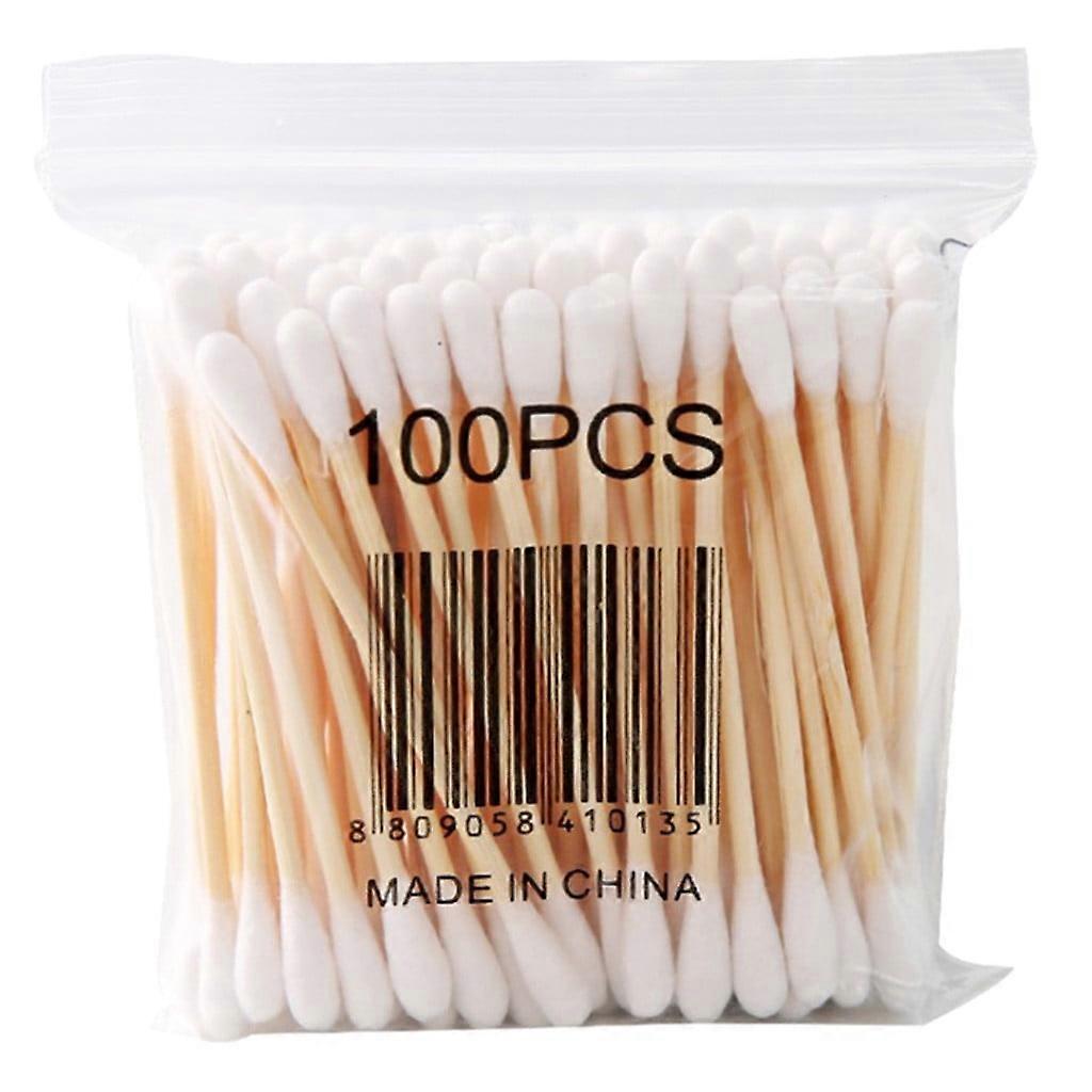 NINSEN Cotton Swaps High Quality 100 Count Soft Bag Wood Stick Double Head Cotton Swab Sanitary Swab,Improve the Quality of Life