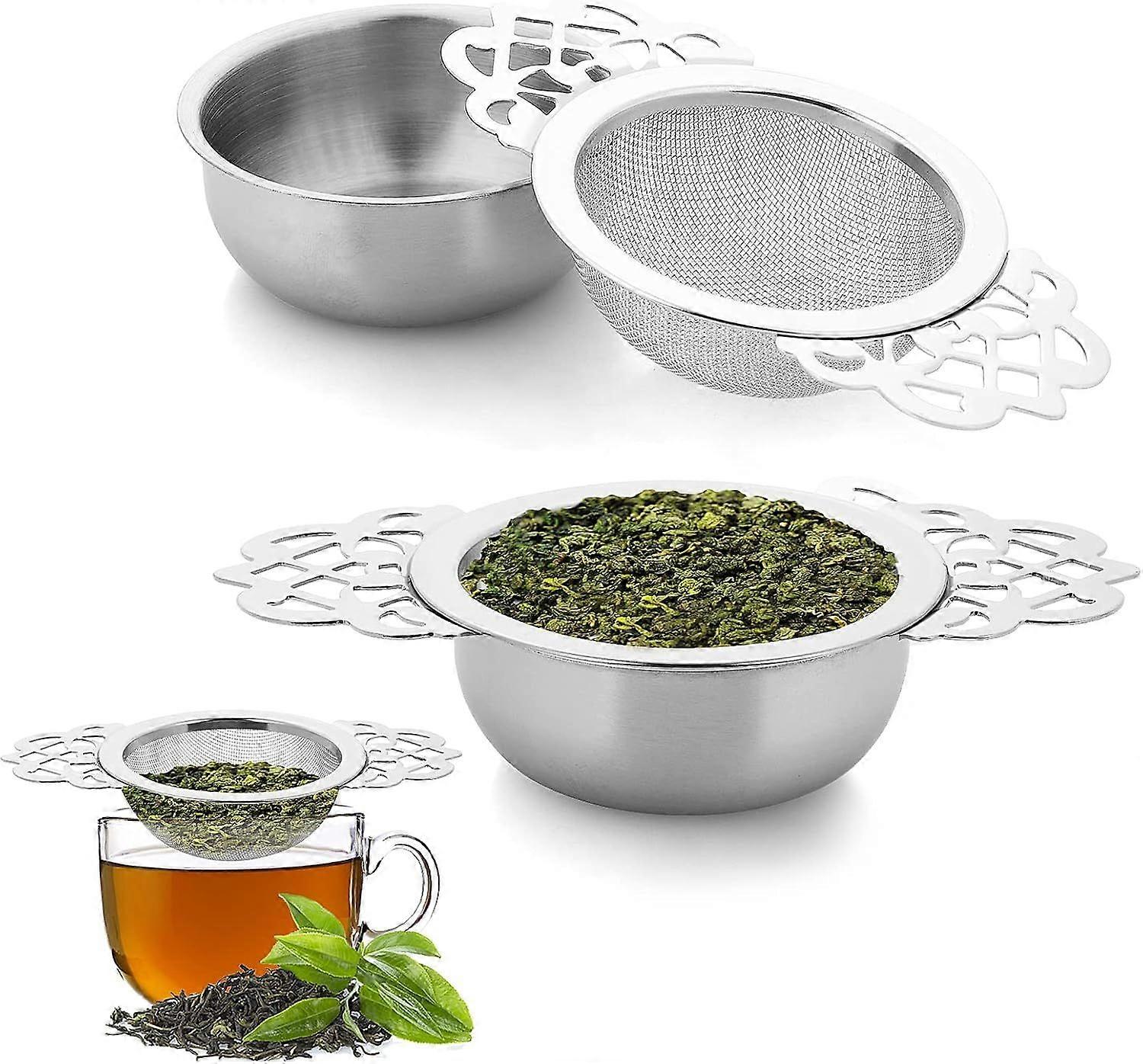 Pack Small Fine Mesh Tea Strainers with Bowl, Stainless Steel Loose Tea Infusers, 7cm Diameter Tea Filter with Double Wing Extensions, Ideal for Loose