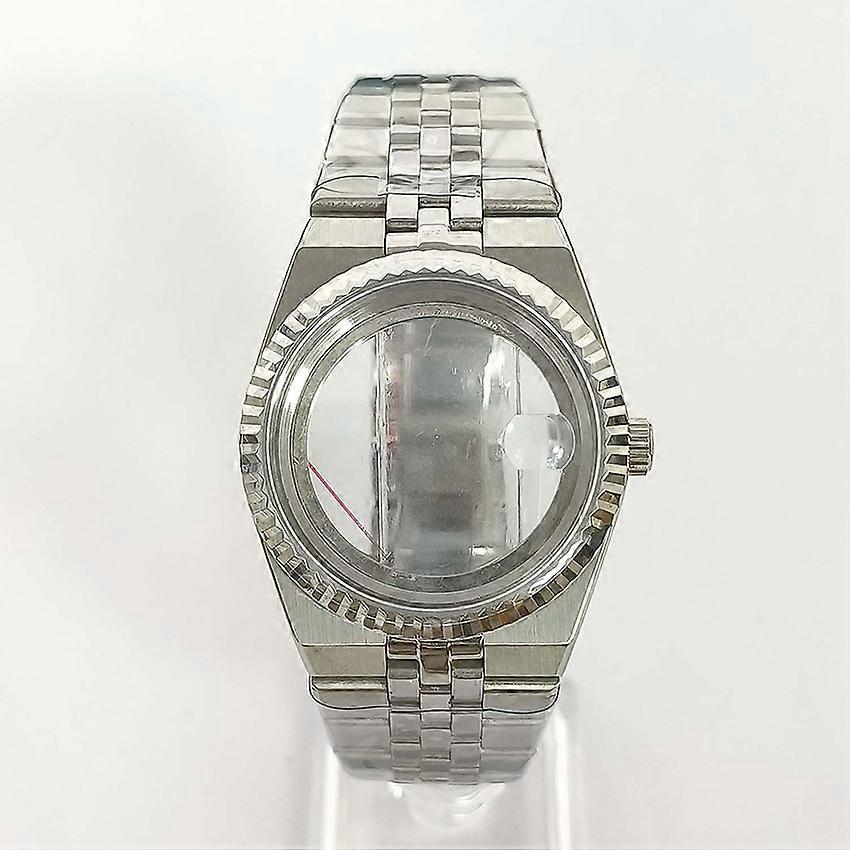 39.5mm Tooth-Patterned Stainless Steel Watch Case with Transparent Back and Magnifying Sapphire Crystal Accessories Strap for NH35/NH36 Movement