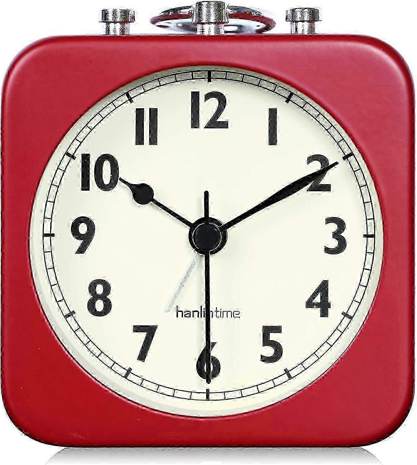 8.5cm Alarm Clock Analog Red Square Silent Small Metal Travel Alarm Clocks