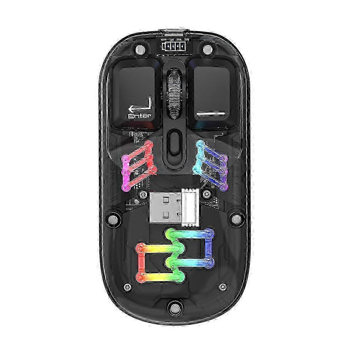BM200 Dual-Mode Gaming Mouse with RGB Lighting, 2.4G Wireless Bluetooth Technology & Transparent Design for E-Sports Computers