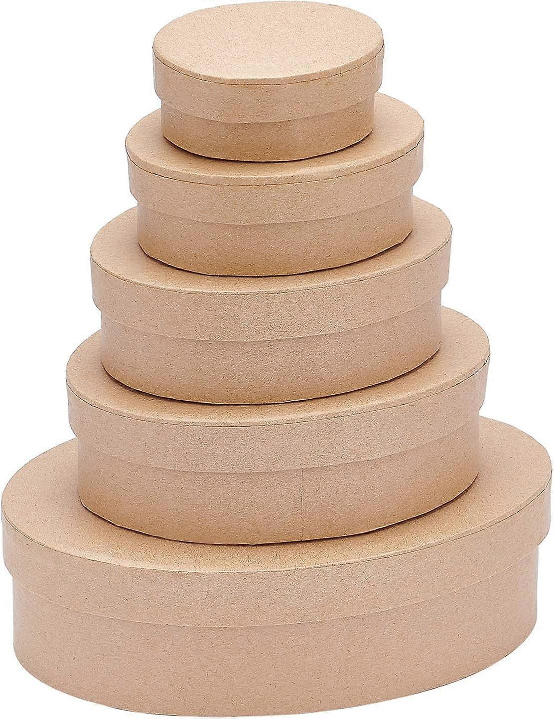 5 Assorted Papier Mache Oval Gift Boxes, Compatible with DIY Craft, Candy, Chocolate, Biscuits, Nesting & Stacking for Thanksgiving, Valentine's Day,