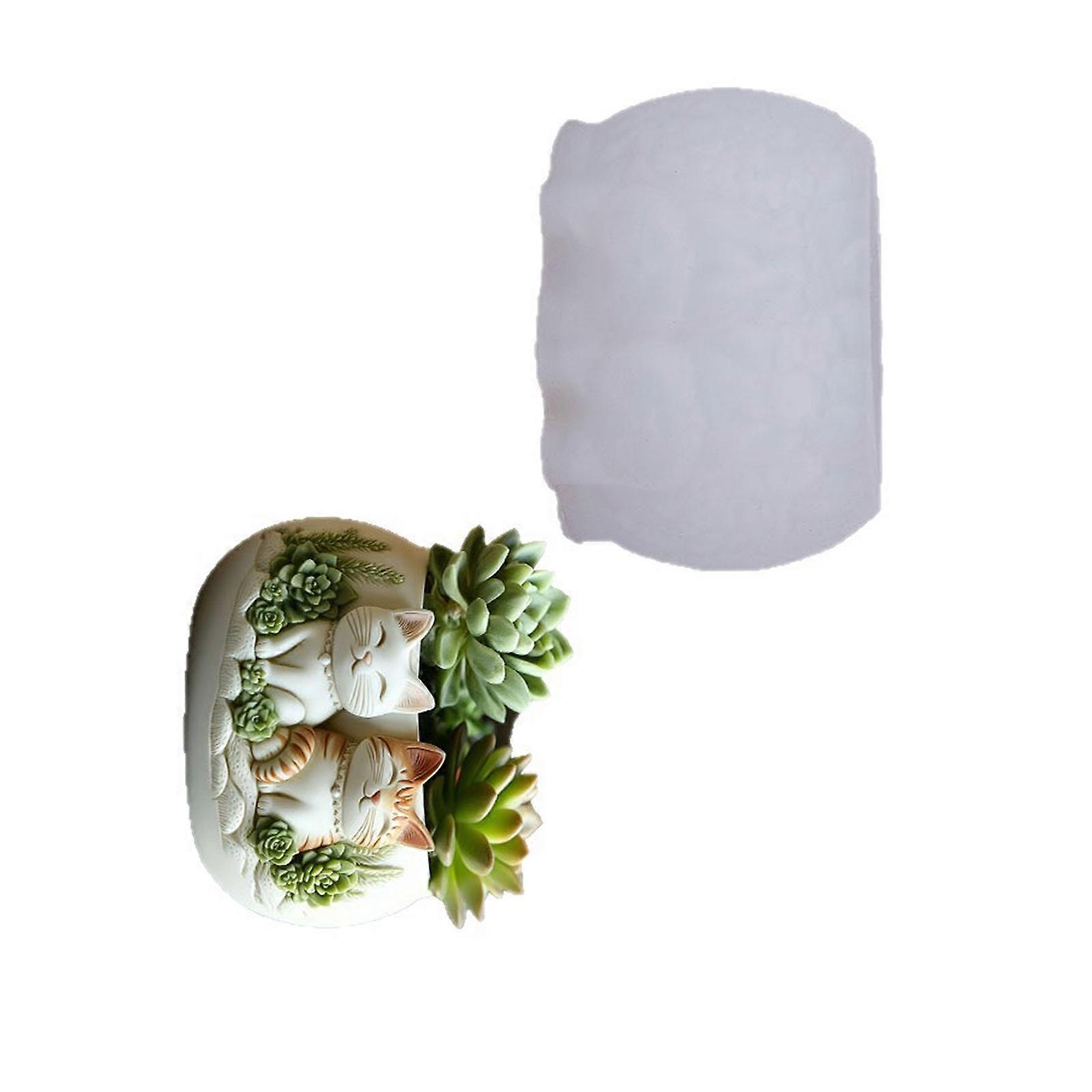 Cats Pattern Embossed Silicone Mold Flexible Craft Tool Crafting Moulds Perfect for Resin Planter Decorative Projects Multicolor