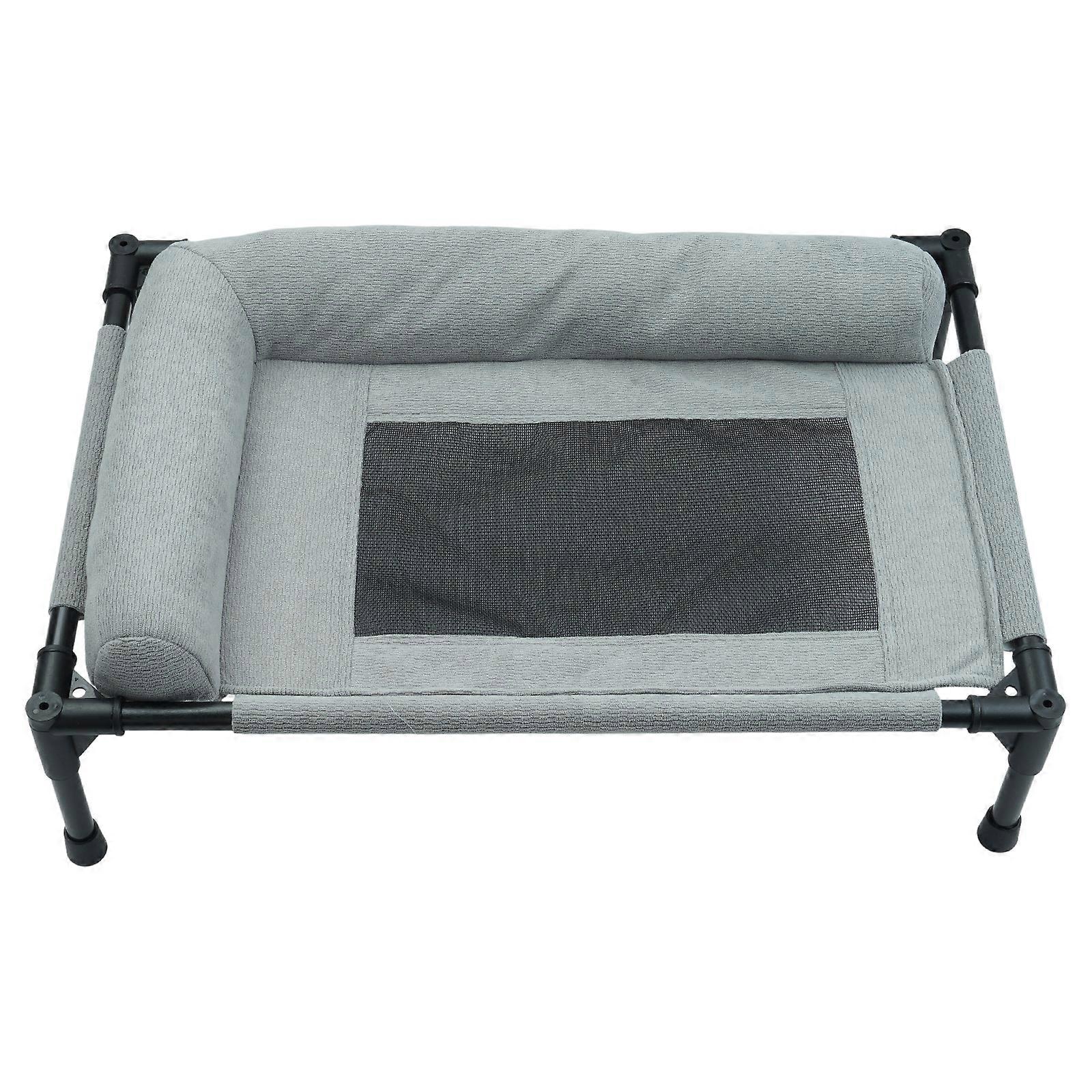 Raised Dog Bed Cooling Outdoor Cot With Pillow Breathable Mesh Chew Resistant Washable Hammock For Small to Medium Dog  Medium size Grey