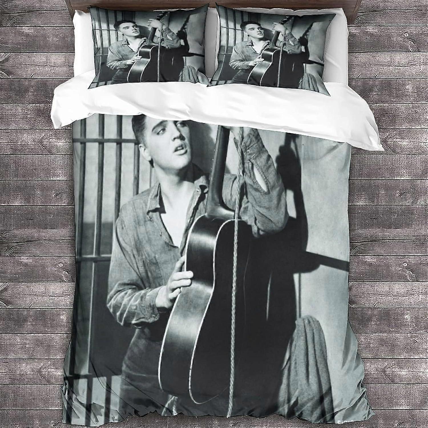 Conjunto de cama Elvis Presley com estampa 3D de rock 'n' roll, capa de edredom confortável com fronhas, roupa de cama e artigos têxteis para o lar.