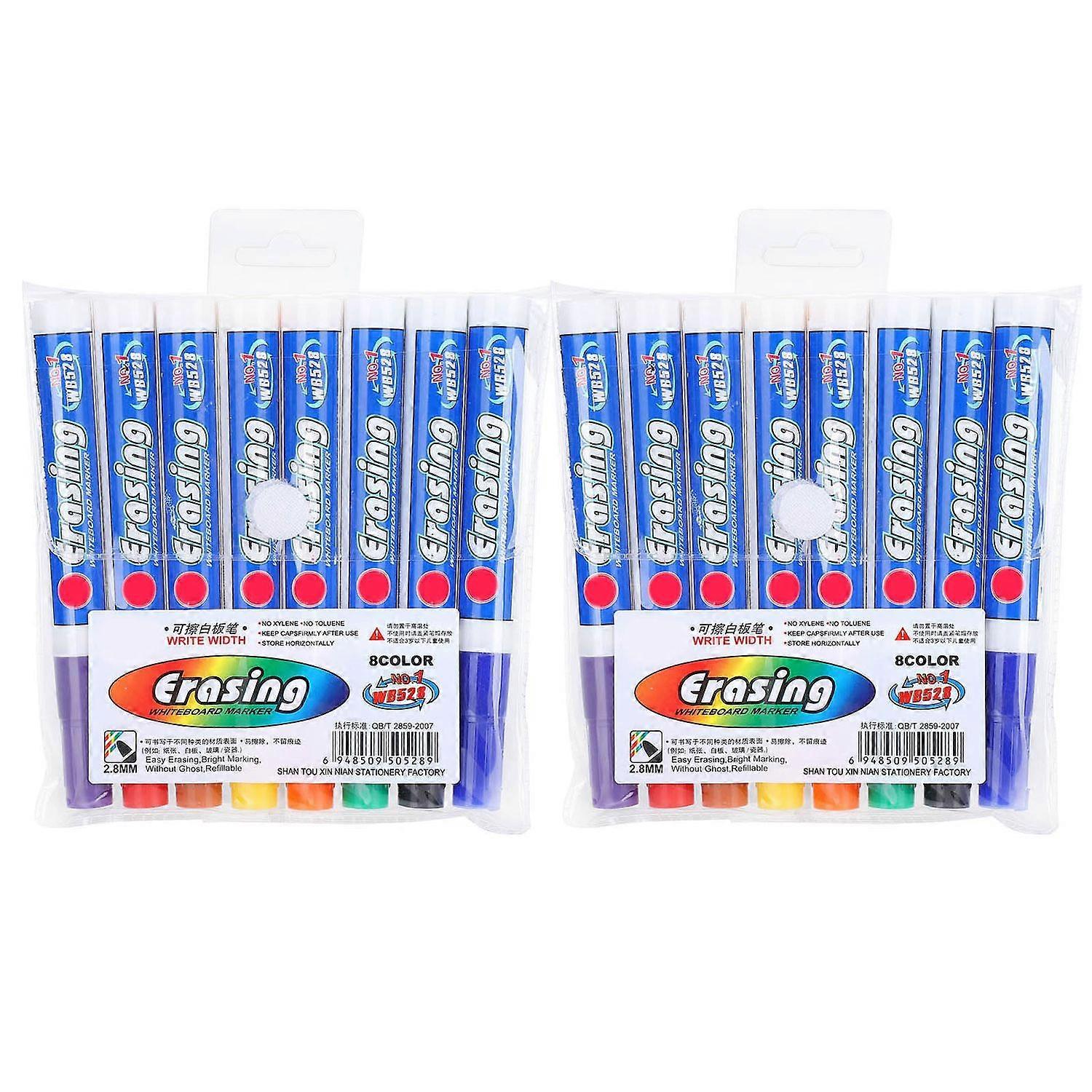 2 Sets 8 Colors Dry Erasable Whiteboard Pen Colorful Fiber Nib Markers Sets for School
