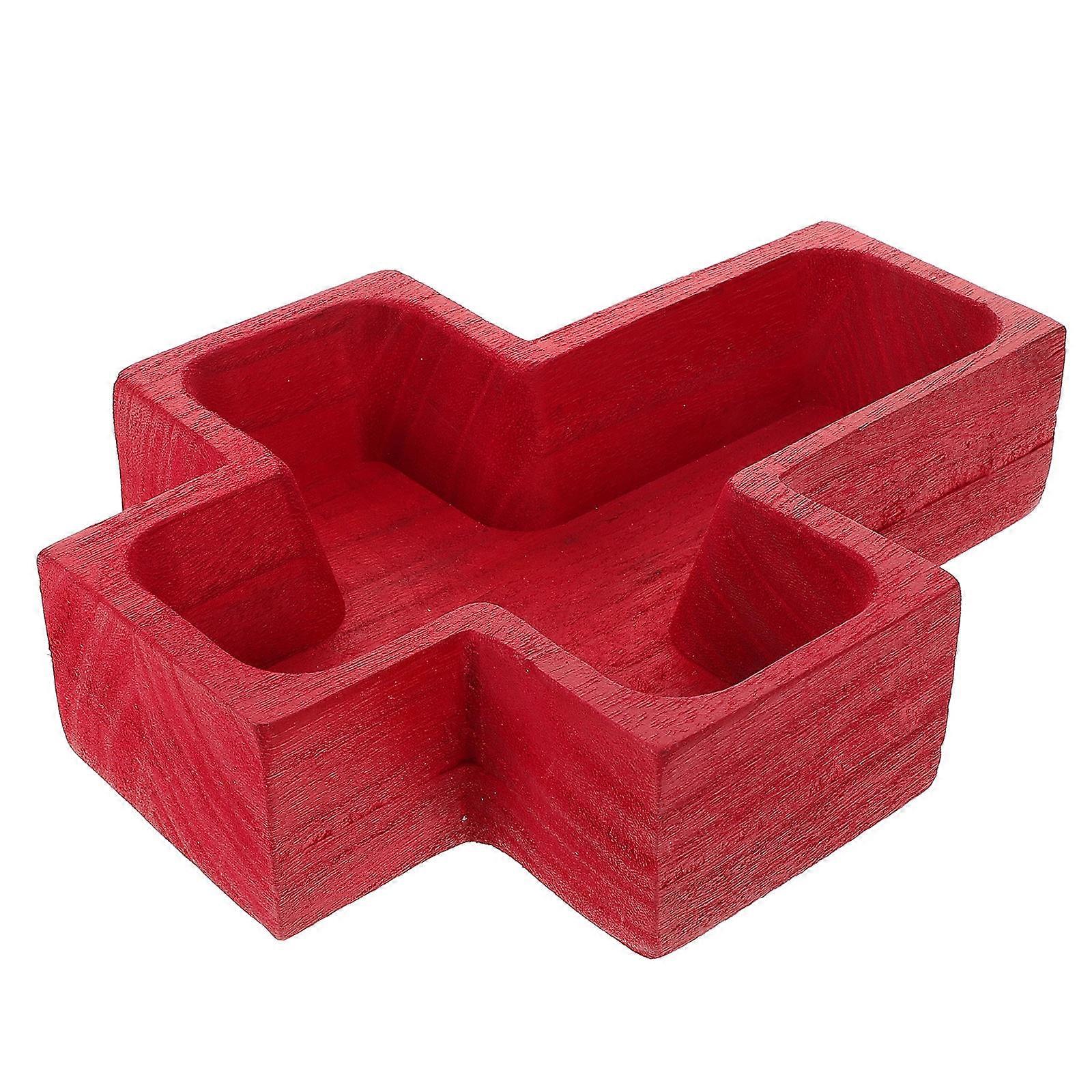 Red Wooden Cross Shaped Serving Tray for Storage Fruit Snacks